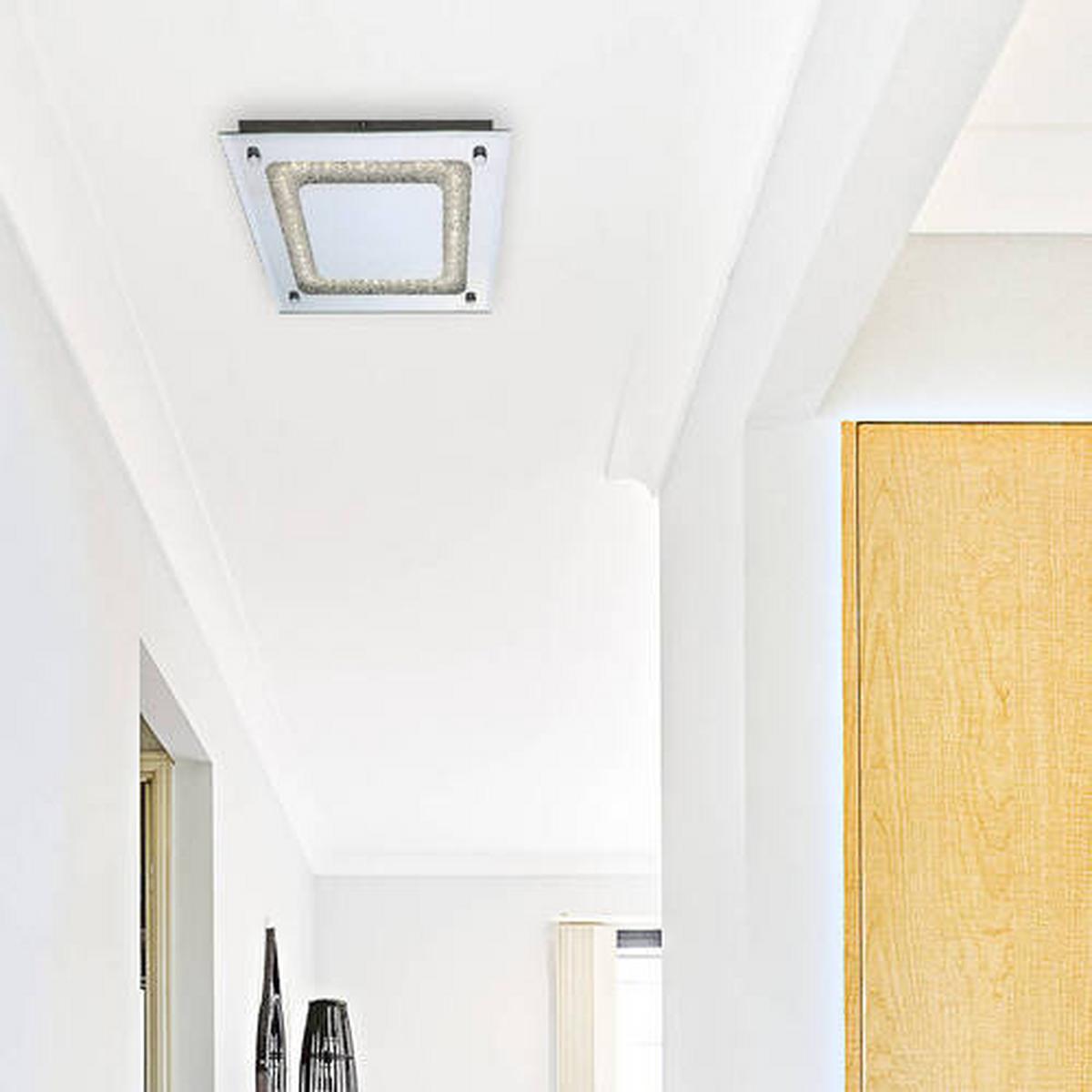Led-deckenleuchte Thun Ø 24 Cm Quadratisch Mit Kristallglas - Opal/Weiß, Basics, Glas/Metall (24cm) - Näve