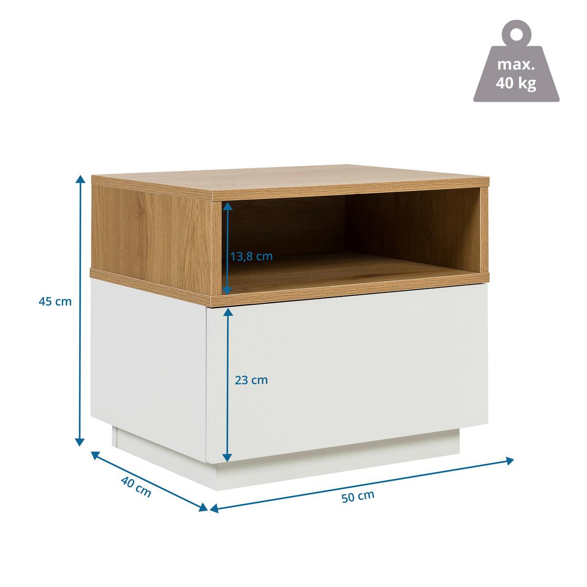 Beistelltisch Melmo Weiß/Eiche Dekor B: 50cm - Eichefarben/Weiß, MODERN, Holzwerkstoff/Kunststoff (50/45/40cm) - MID.YOU