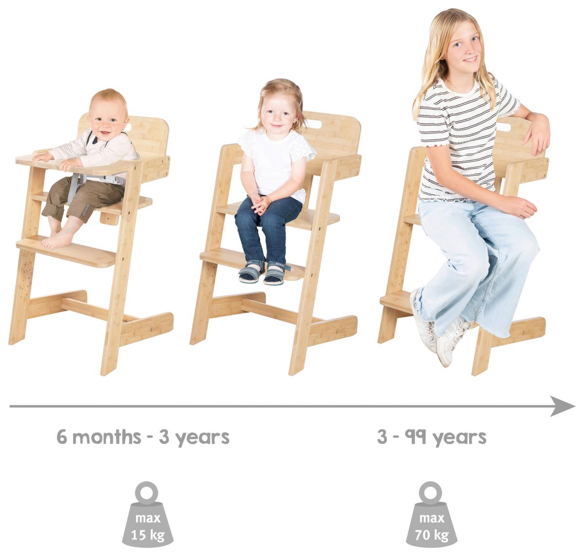 Hochstuhl Luna Bambus Masiv Mitwachsend - Naturfarben, Basics, Holz (45/86/50cm) - Roba