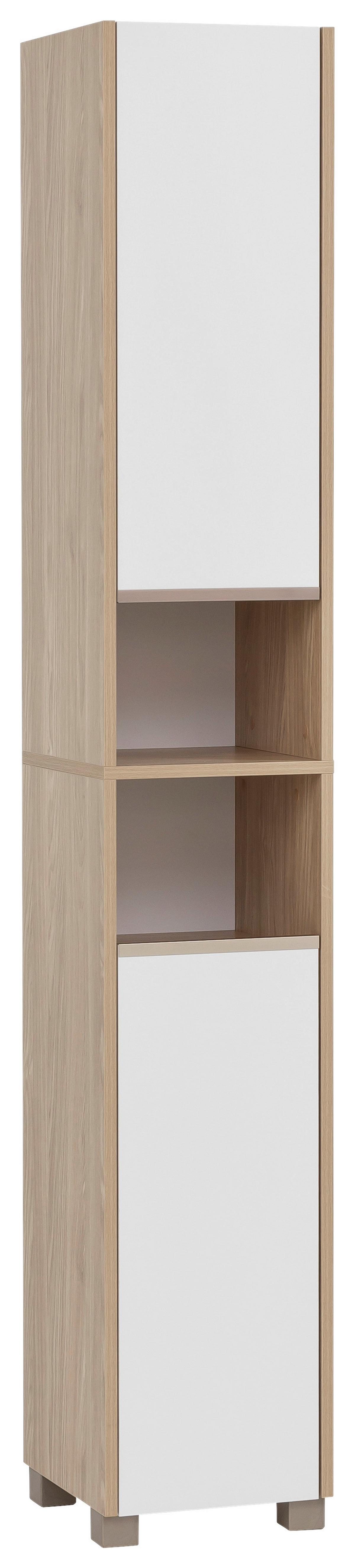 Hochschrank Juba H 300 - Eichefarben/Weiß, MODERN, Holzwerkstoff (30,3/186,5/33,1cm) - MID.YOU