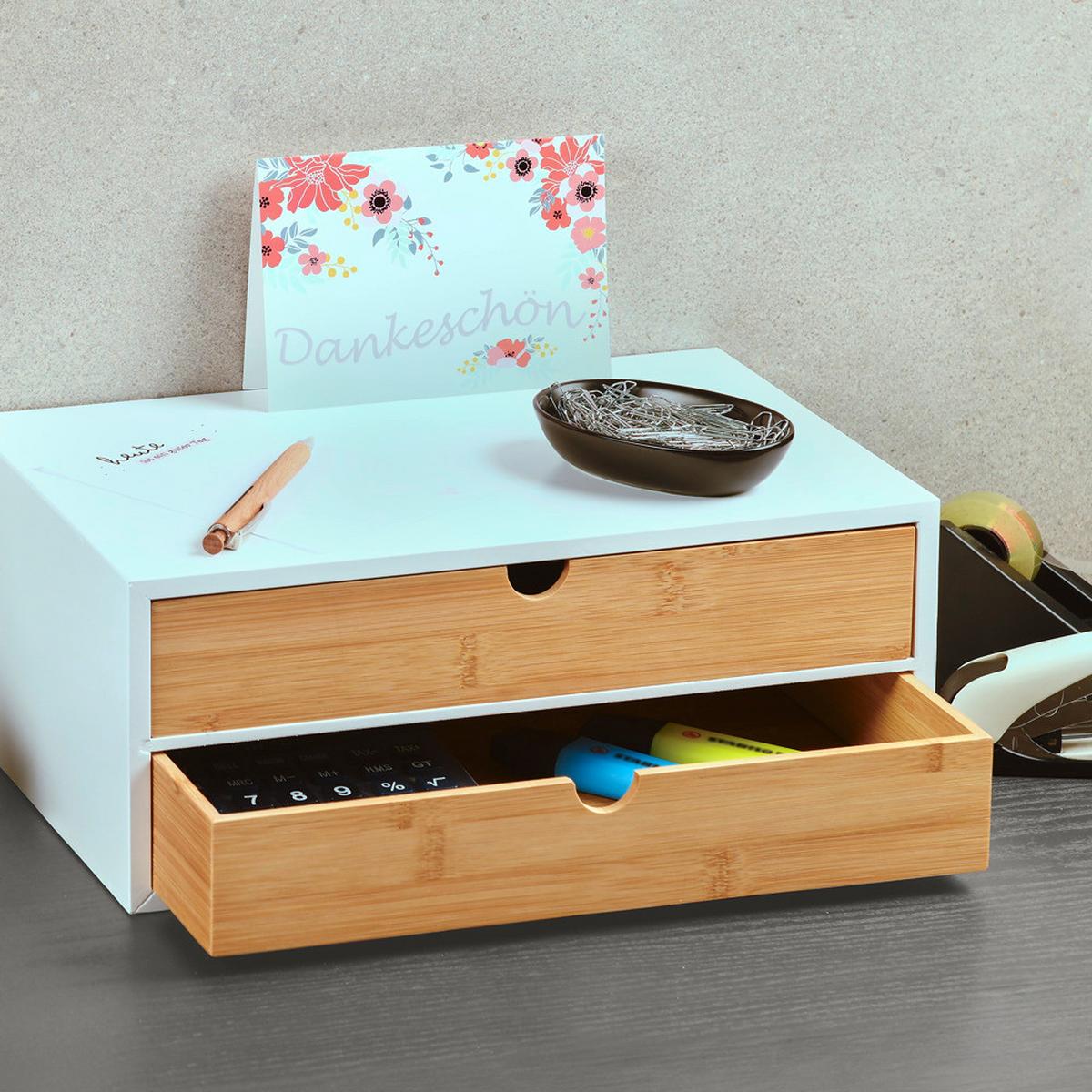 Schubladenbox Organizer - Hellbraun/Weiß, Basics, Holz/Holzwerkstoff (33,5/21,5/14cm) - Kesper