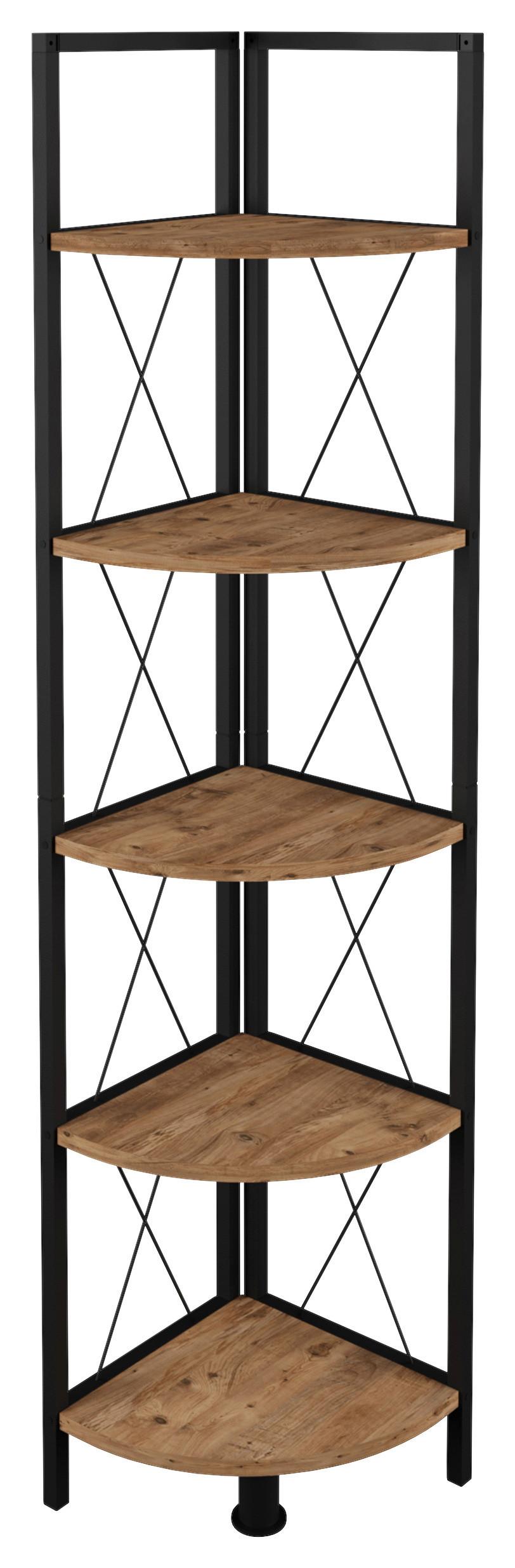 Eckregal Insasi Schwarz Honigeiche Dekor - Honigeiche/Schwarz, Design, Holzwerkstoff/Metall (34/160/34cm) - MID.YOU