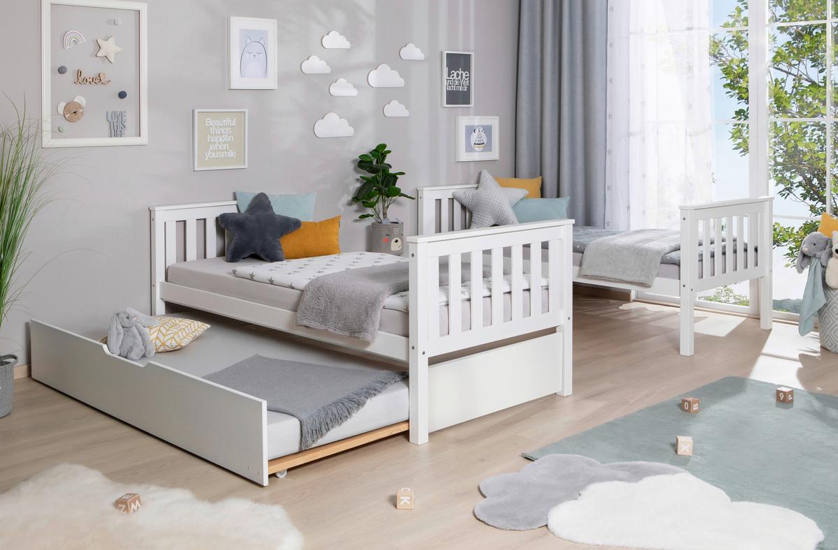 Etagenbett Sammy Weiß Kiefer Massiv 90 Cm M. Bettkasten - Weiß, MODERN, Holz (90/200cm) - MID.YOU