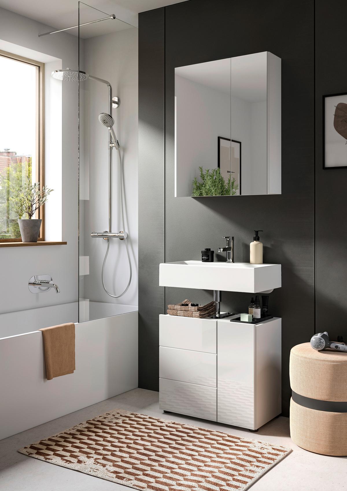 Badezimmer Vira - Weiß Hochglanz/Schwarz, MODERN, Holzwerkstoff (60cm) - MID.YOU