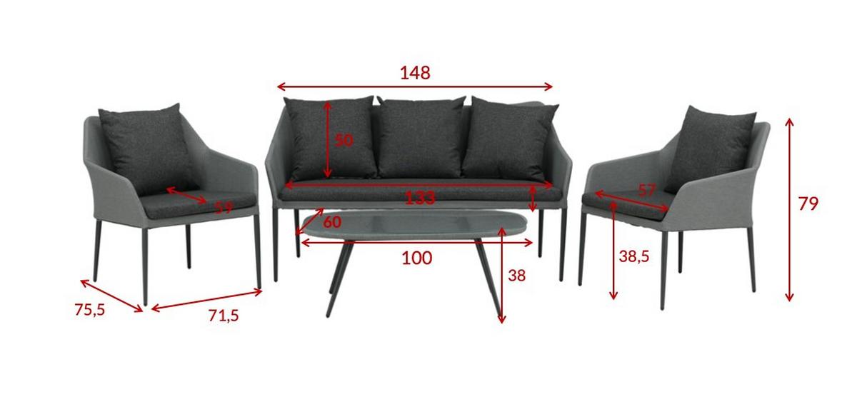 Loungegarnitur Spoga - Schwarz/Grau, KONVENTIONELL, Textil/Metall - Gardenson