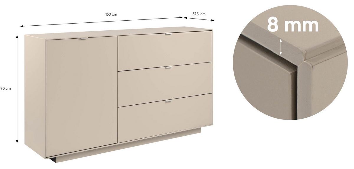 Kommode Sivas B: 160 cm Sandfarben - Sandfarben, Design, Holzwerkstoff (160/90/37,5cm) - MID.YOU