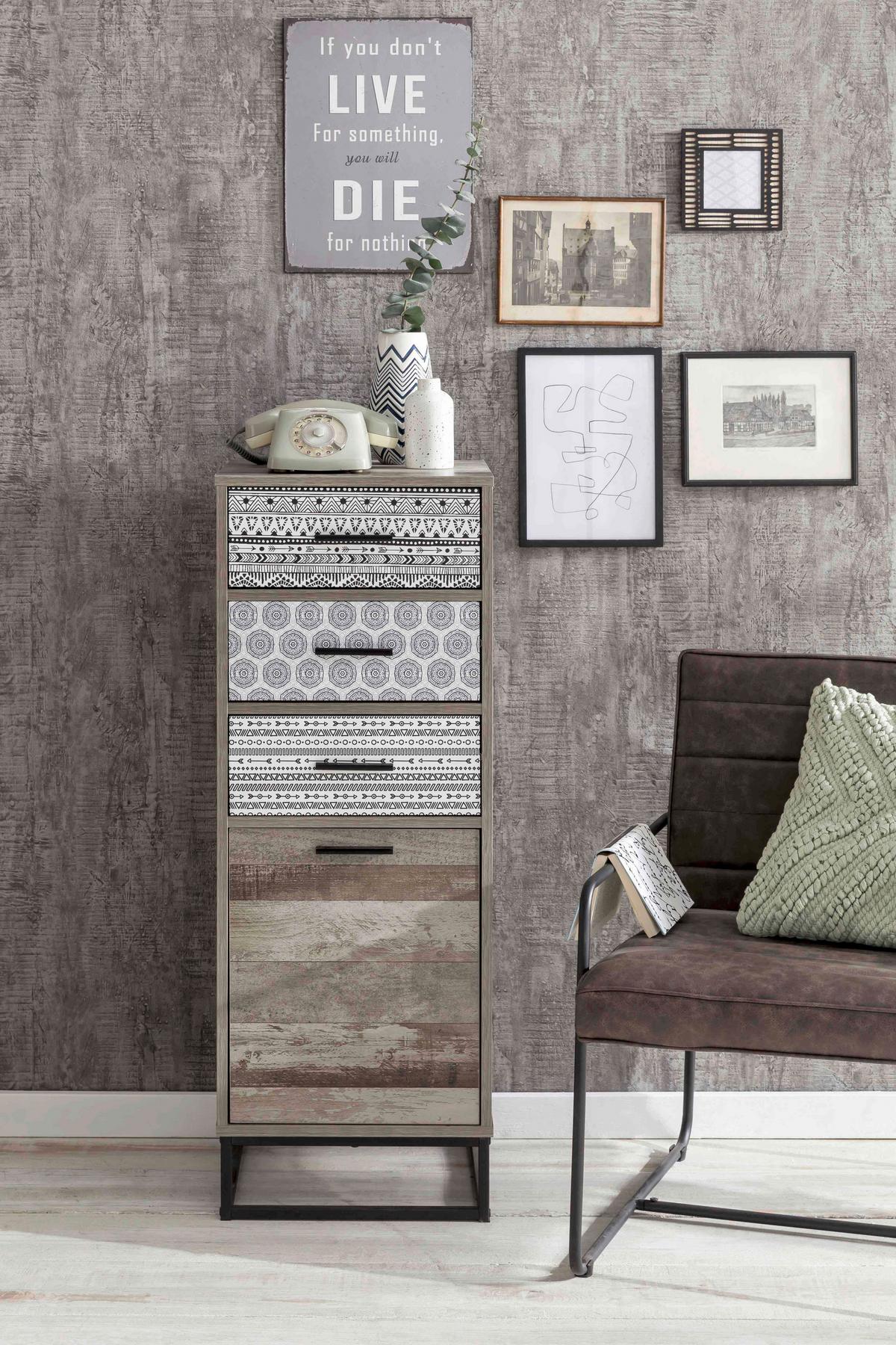 Kommode Graubraun, Naturfarben B: 39,5cm - Graubraun/Schwarz, Design, Holzwerkstoff (39,5/106/38cm) - Livetastic