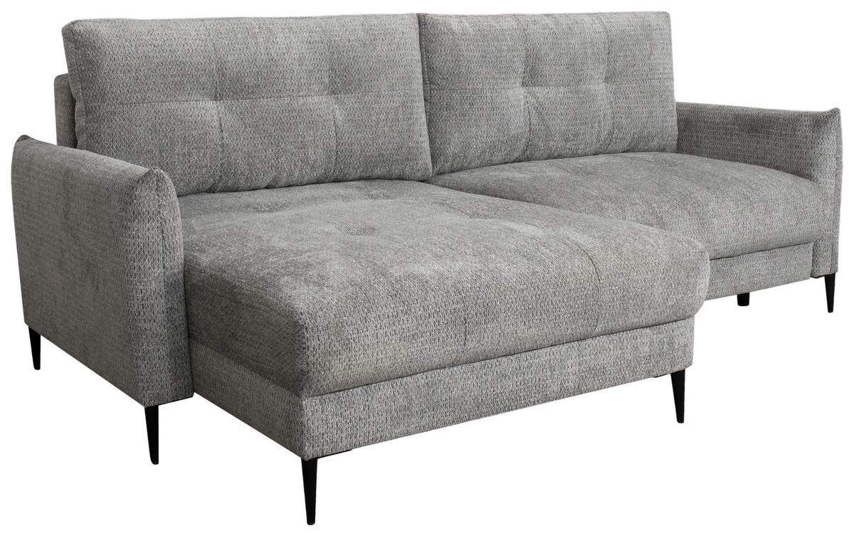 Ecksofa Polis Webstoff Grau, 221x142cm - Schwarz/Grau, Trend, Textil (221/142cm) - Ondega