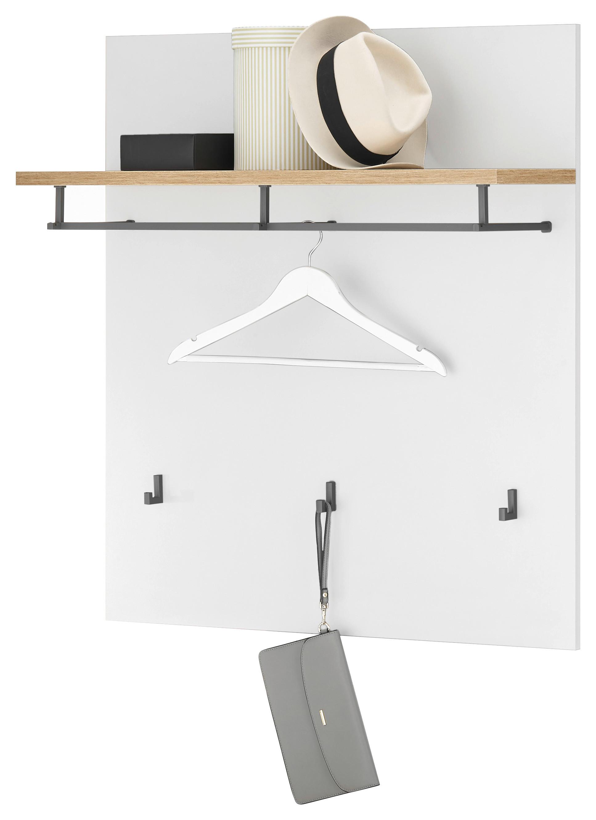 Garderobenpaneel Milan Weiß/ Eiche Dekor +hutablage B: 85cm - Dunkelgrau/Weiß, Design, Holzwerkstoff (85/95/27cm) - MID.YOU