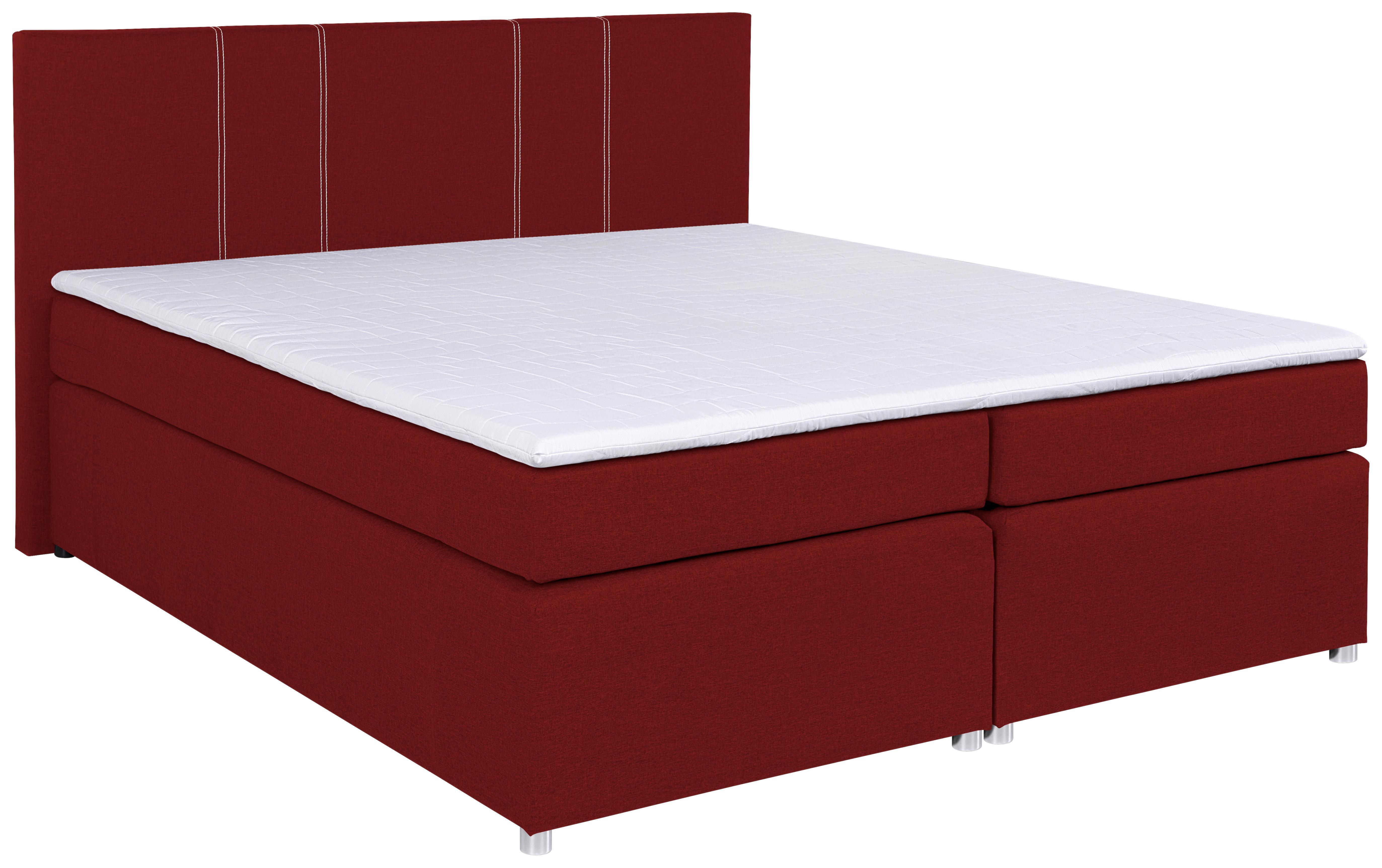 Boxspringbett Malta Mit Topper Rot, 180x200 Cm - Chromfarben/Rot, Basics, Holzwerkstoff/Textil (180/200cm) - P & B