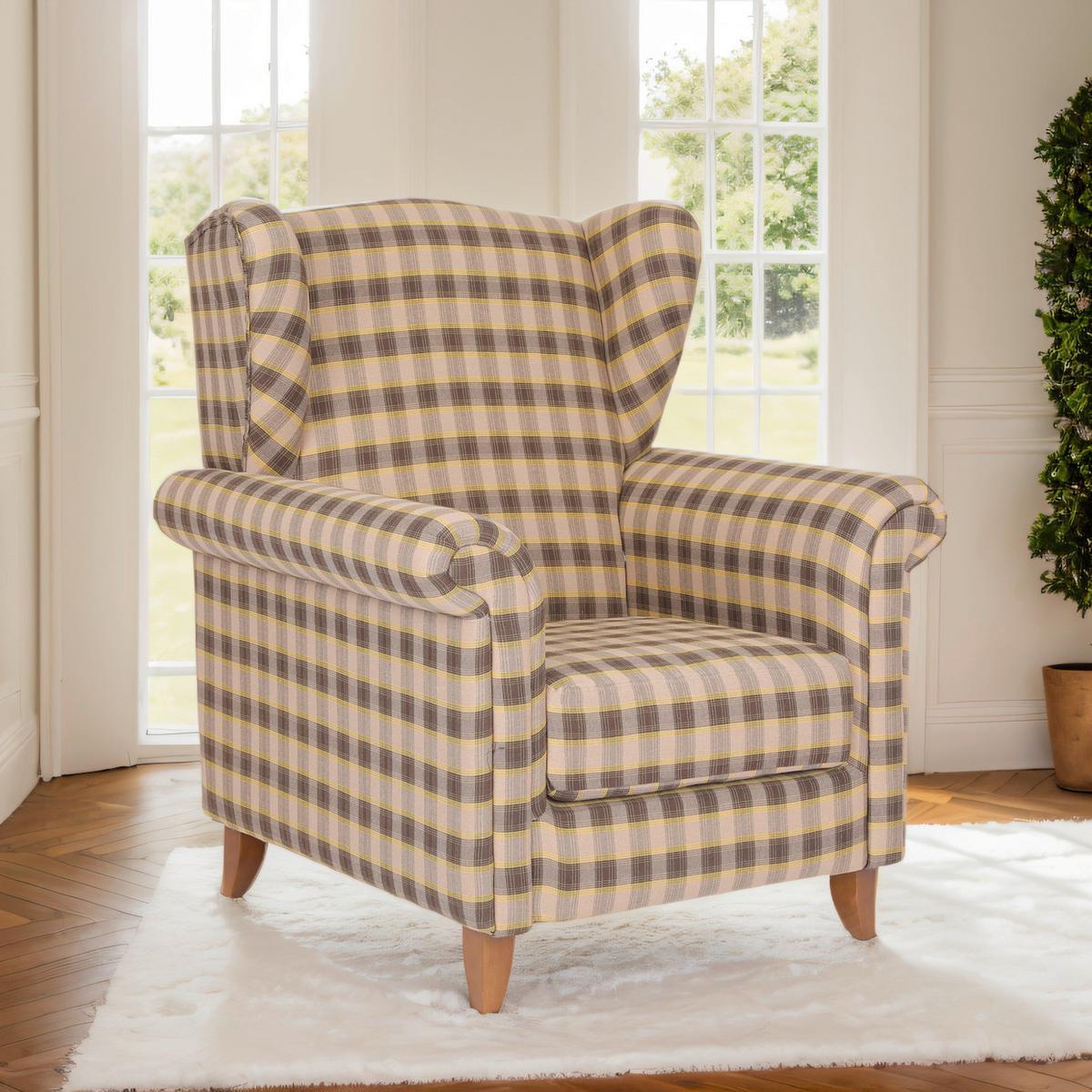 Polstersessel Loretta, braun kariert, ca. 86x81x105 cm - Basics (86/81cm)