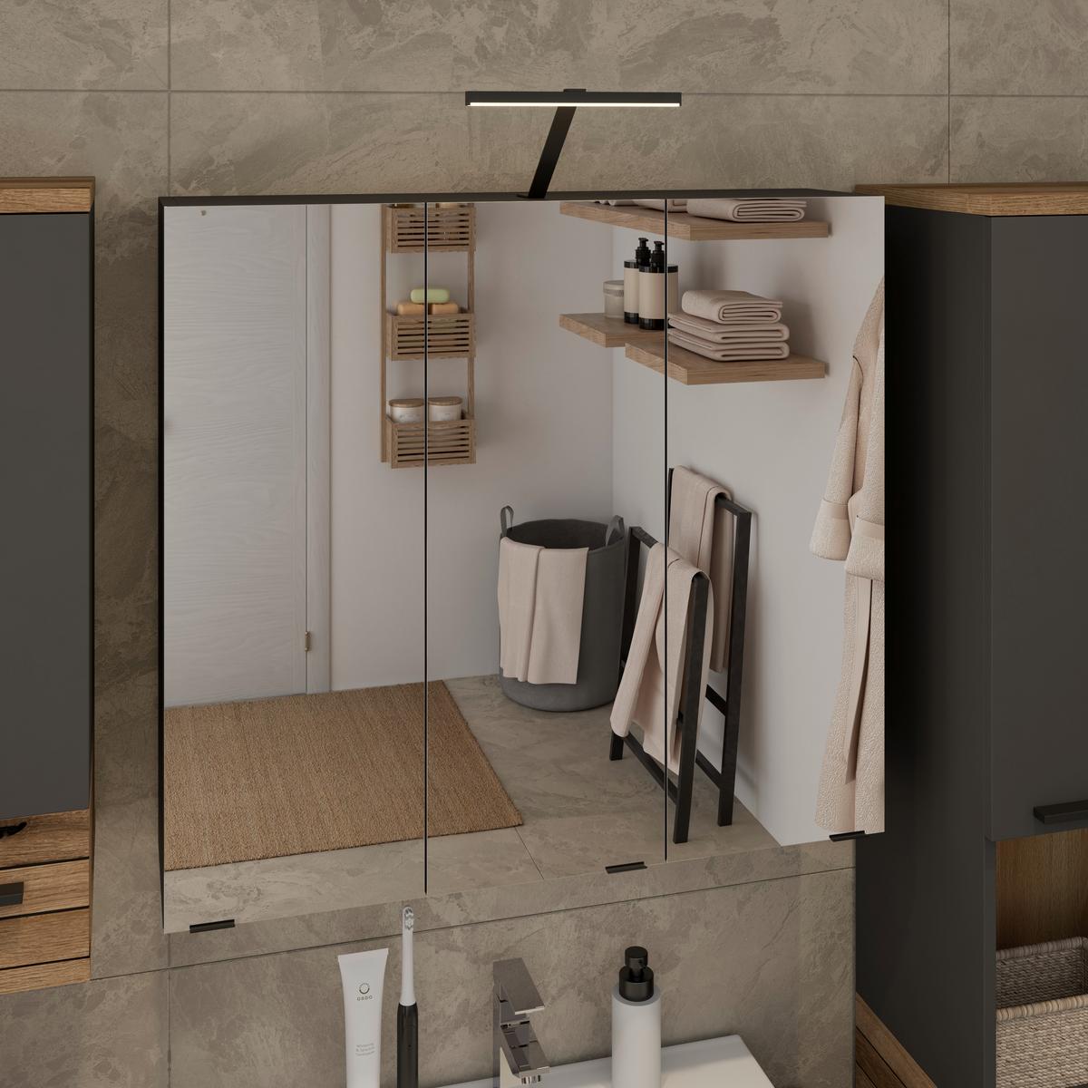 Spiegelschrank Cotia Cotll 3 3-Türig BHT: 77x73x20,4 cm - Anthrazit, MODERN, Glas/Holzwerkstoff (77/73/20,4cm) - James Wood