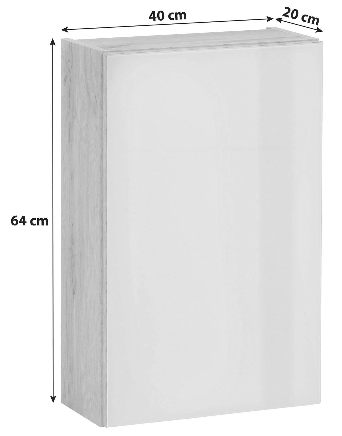 Hängeschrank Helsinki B: 40 cm Weiß/Eiche Dekor mit Drehtür - Eichefarben/Weiß, KONVENTIONELL, Glas/Holzwerkstoff (40/64/20cm) - Held