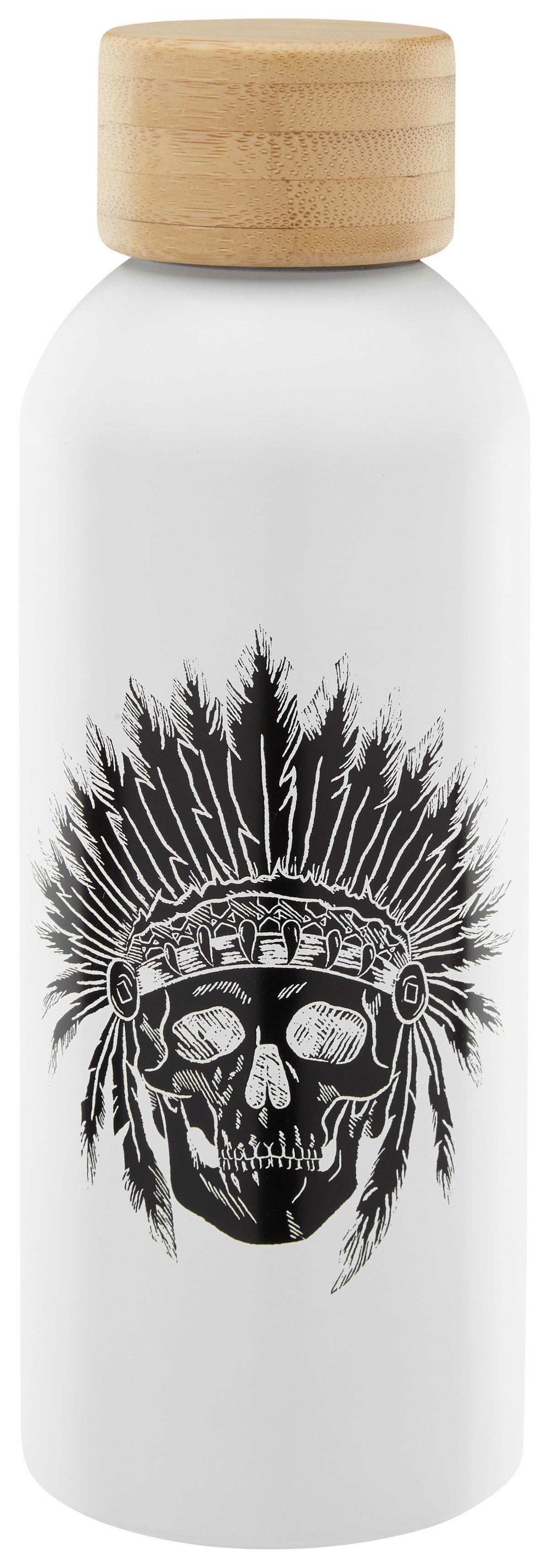 Termoska na nápoje Fun, 500ml - bílá/černá, kov/dřevo (500ml) - Premium Living