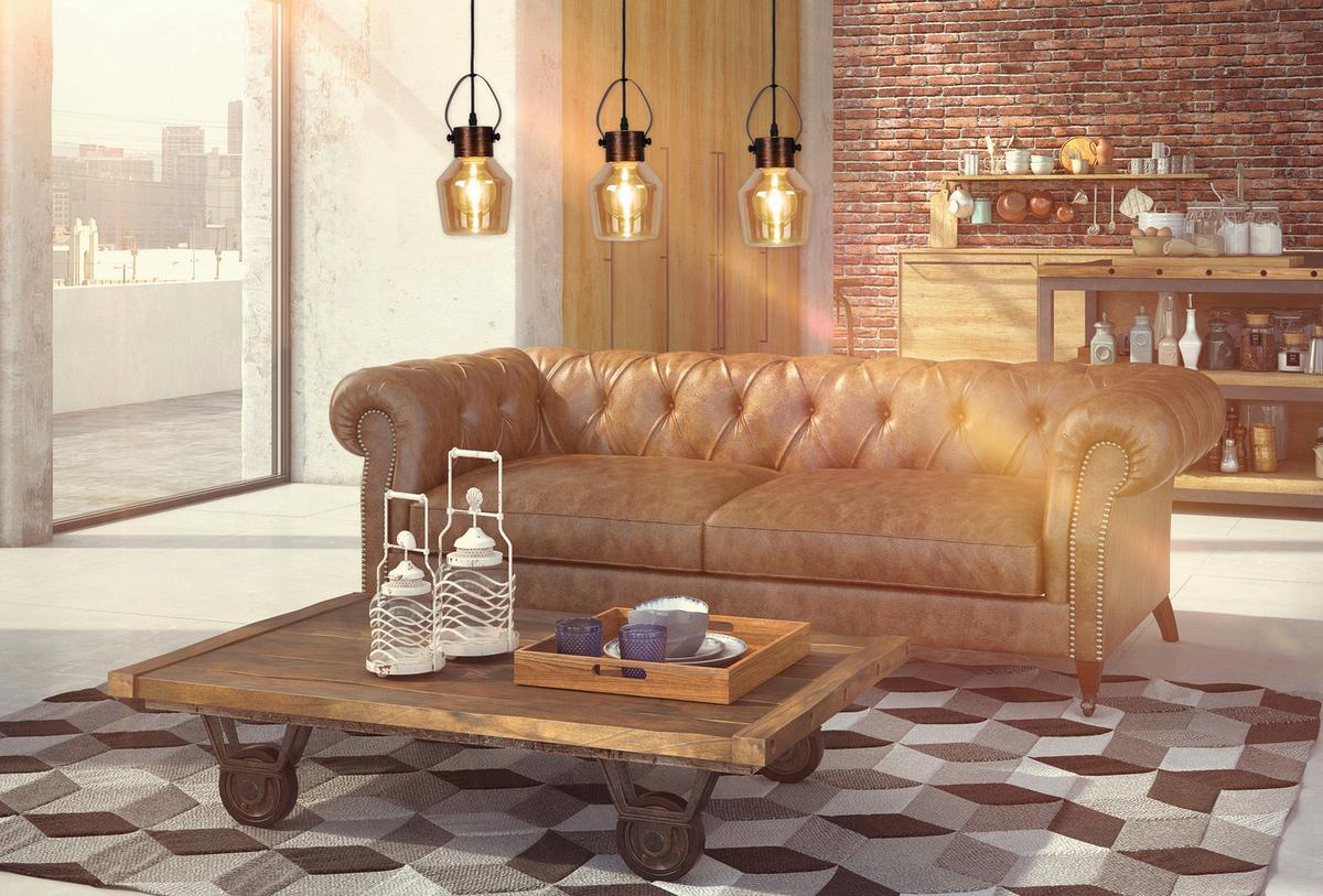 Hängeleuchte Alex H: 128 cm 1-Flammig, Industrial Design - Gelb, Trend, Glas/Metall (14/128cm) - Näve