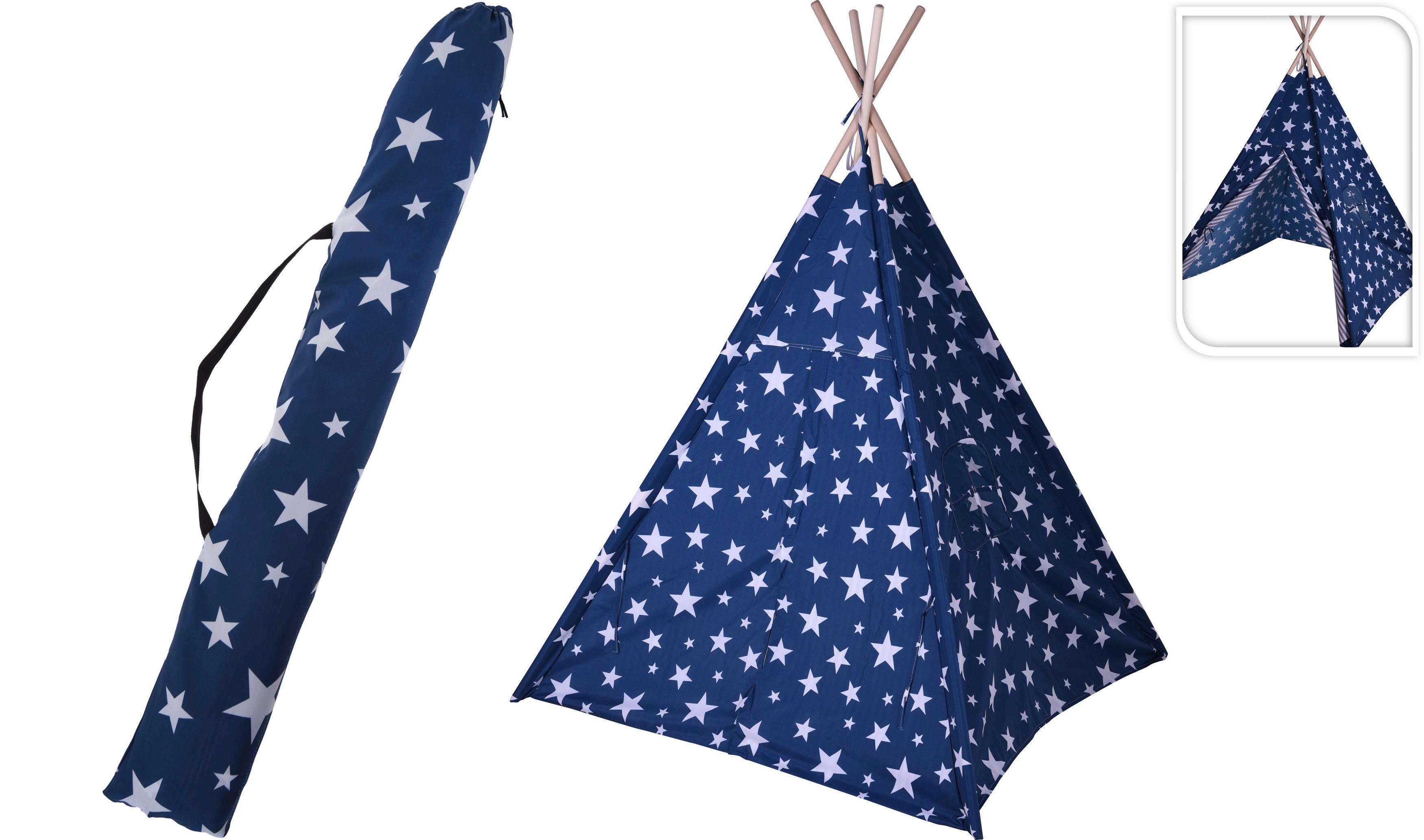 Spielzelt Tipi Dunkelblau/ Weiß BxH: 103x160 cm, Indoor - Dunkelblau/Weiß, Basics, Holz/Kunststoff (103/103/160cm)