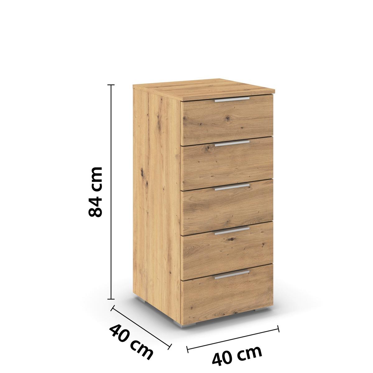 Nachtkästchen Mars 5l Eiche Artisan B: 84 cm - Alufarben/Eiche Artisan, Basics, Holzwerkstoff (40/84/40cm)