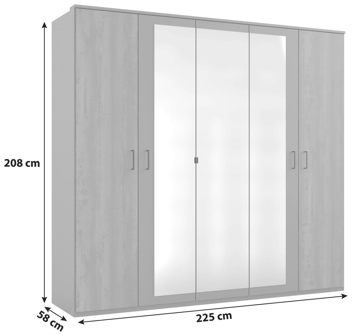 Drehtürenschrank Mit Spiegel B: 225 Cm Kopenhagen, Dunkelgrau - Dunkelgrau/Silberfarben, Basics, Holzwerkstoff (225/208/58cm) - MID.YOU