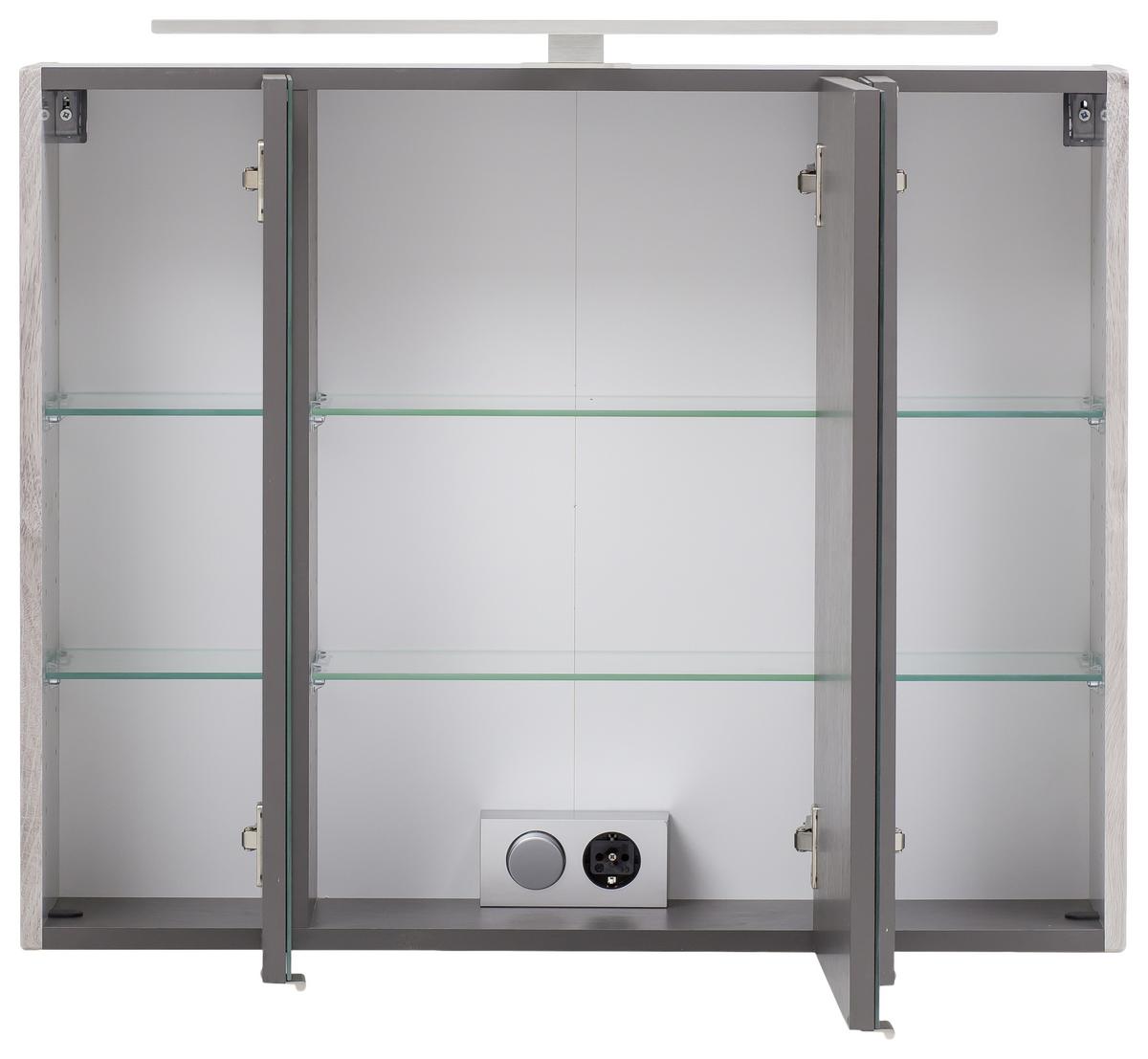 Badmöbel-Set 3-Tlg. inkl. LED Stockholm 80cm Grau - Eichefarben/Grau, KONVENTIONELL, Glas/Holzwerkstoff (80cm) - Held