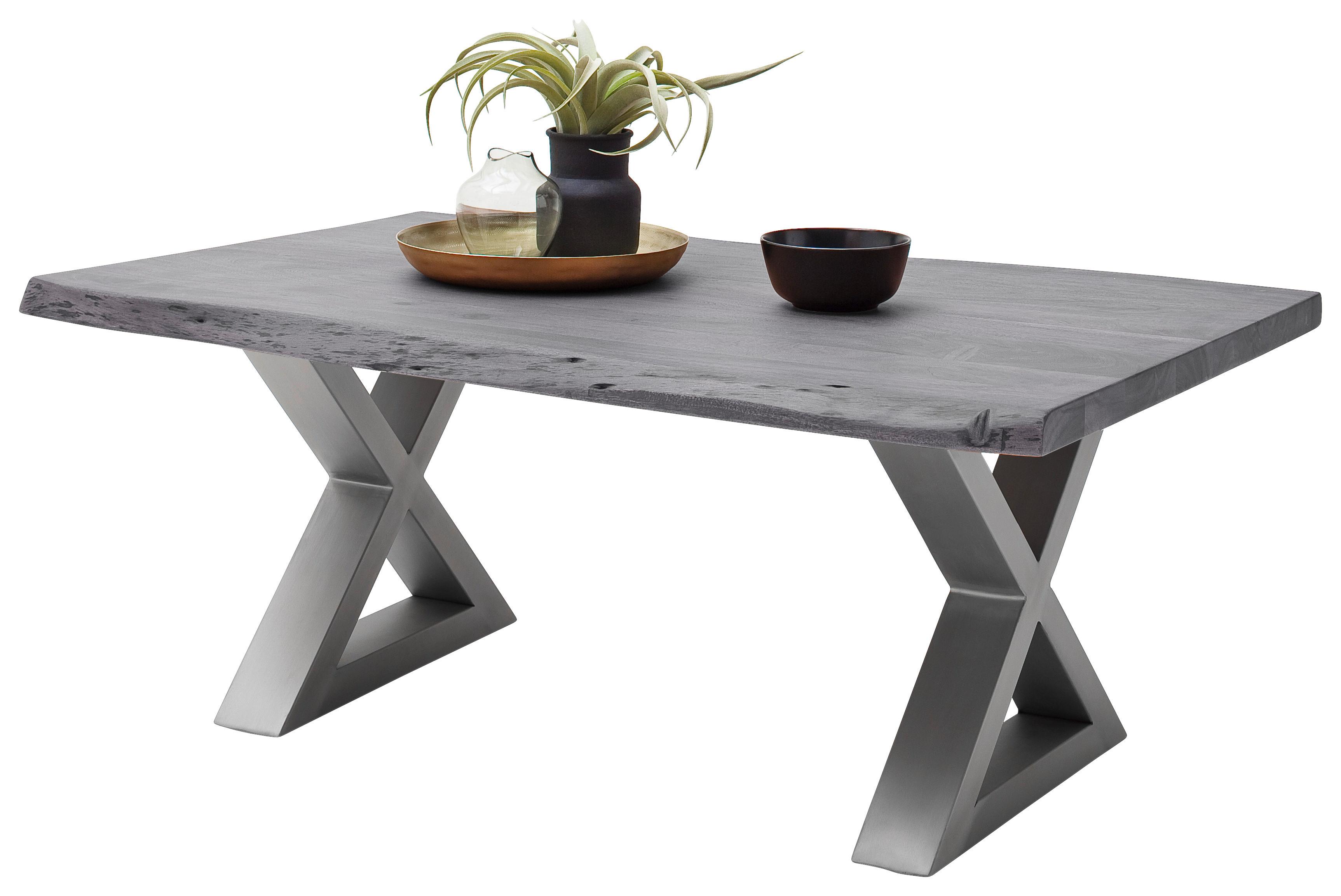Couchtisch Holz Massiv Cartagena Grau/edelstahlf. - Edelstahlfarben/Grau, MODERN, Holz/Metall (110/45/70cm)