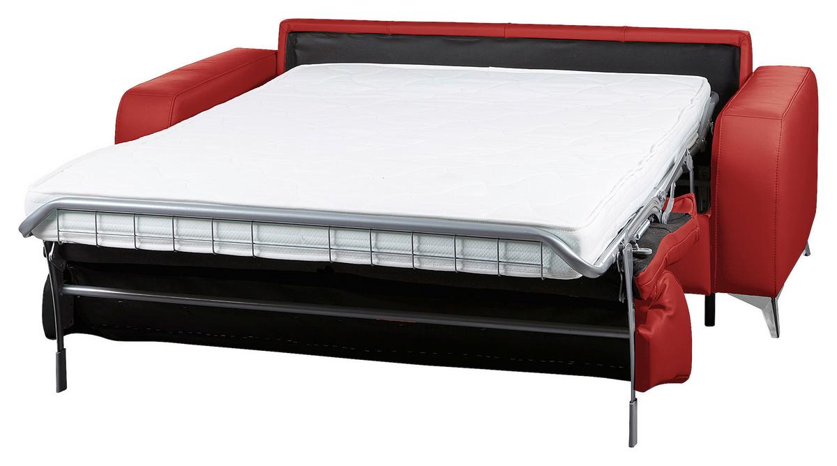 Schlafsofa Aloe Echtleder Rot B: 204 Cm - Silberfarben/Rot, Design, Leder (204/84/104cm) - Livetastic