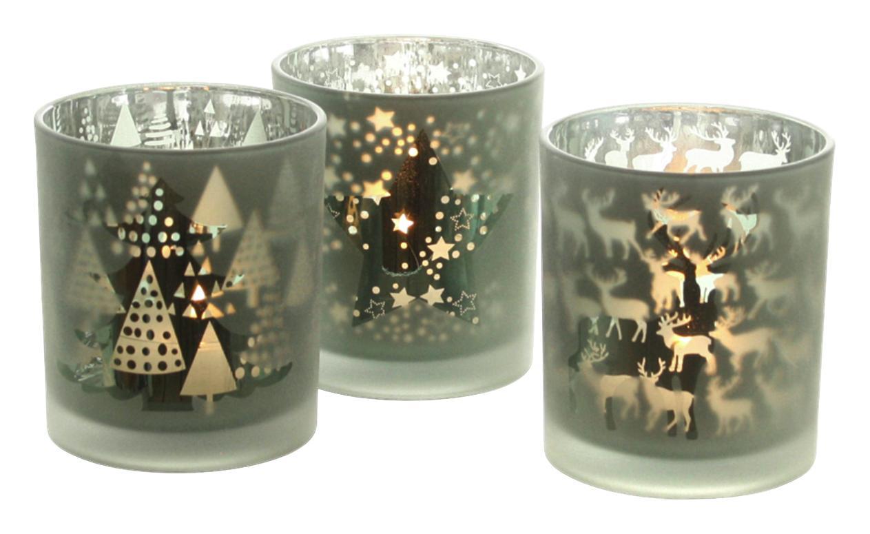 Teamécses Tartó Üveg Xmas Time - Zöld/Szürke, modern, Üveg (9/10cm)