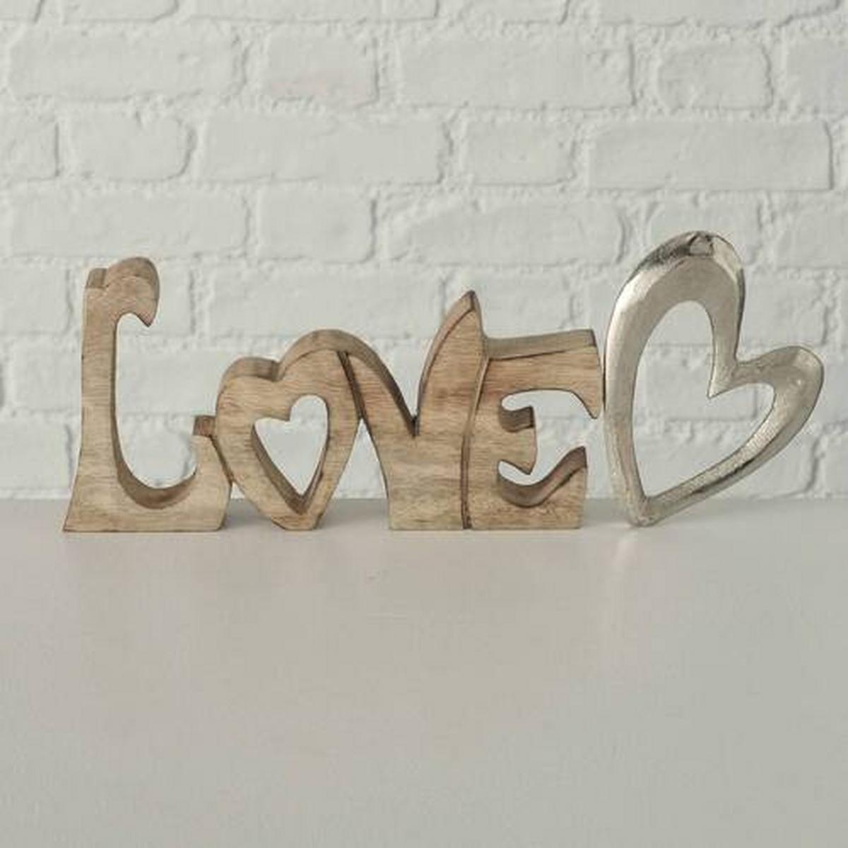 Dekoschriftzug Love Holz/ Metall L: 34 cm - Naturfarben, Basics, Holz/Metall (34/3/14cm)