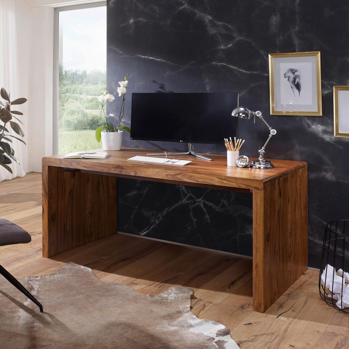Schreibtisch Sheesham Sheeshamfarben B: 80 cm - Sheeshamfarben, Design, Holz (140/80/76cm) - MID.YOU
