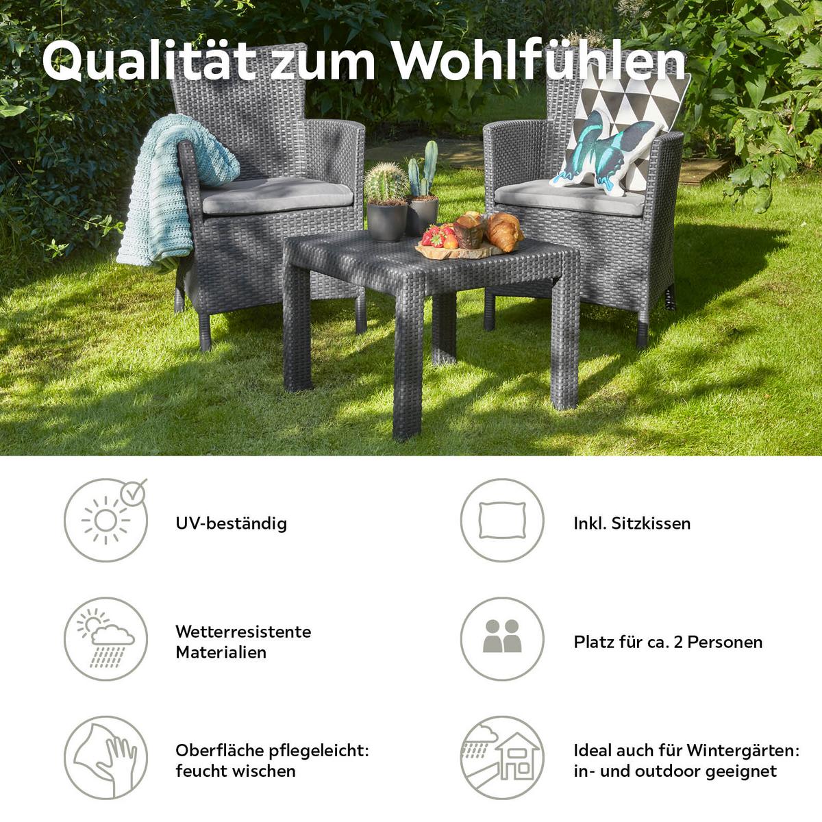 Balkonmöbel Set Rosario Aus Polyrattan Mit Kissen - Hellgrau/Graphitfarben, MODERN, Kunststoff - Keter