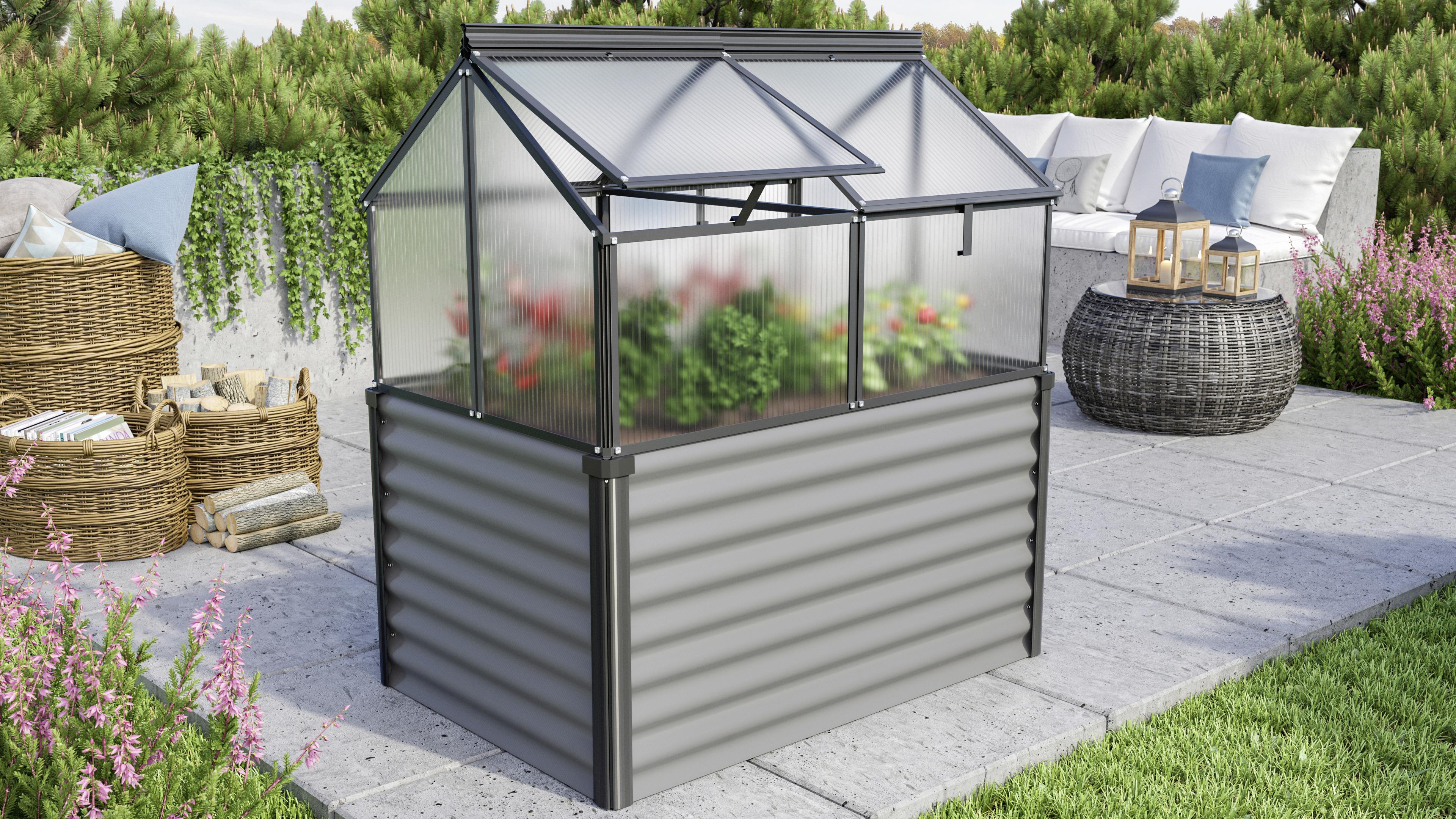 Hochbeet Aluminium Gaia Jumbo 83x135,1x121,6 Cm - Schwarz/Grau, Basics, Glas/Metall (83/135,1/121,6cm)