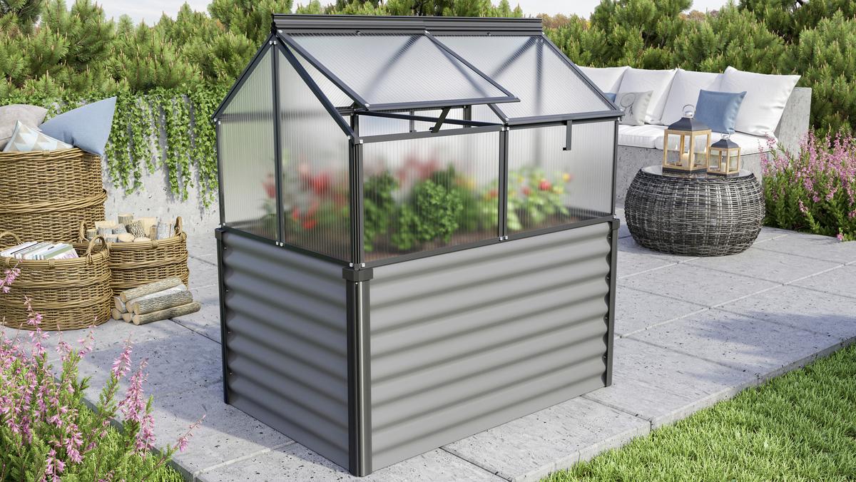 Hochbeet Aluminium Gaia Jumbo 83x135,1x121,6 Cm - Schwarz/Grau, Basics, Glas/Metall (83/135,1/121,6cm)