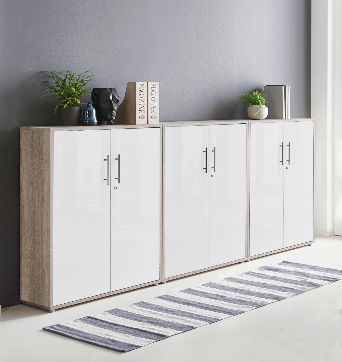 Aktenschrank Office Edition Weiß/eiche Dekor B: 253,2cm - Eichefarben/Weiß, MODERN, Holzwerkstoff (253,2/113,6/33cm) - MID.YOU