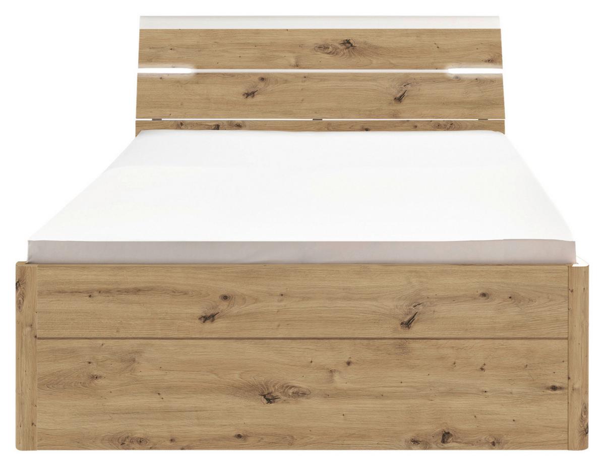 Stauraumbett Mit Beleuchtung 140x200 Cm Mars Eiche Dekor - Schwarz/Weiß, KONVENTIONELL, Holzwerkstoff (140/200cm) - MID.YOU