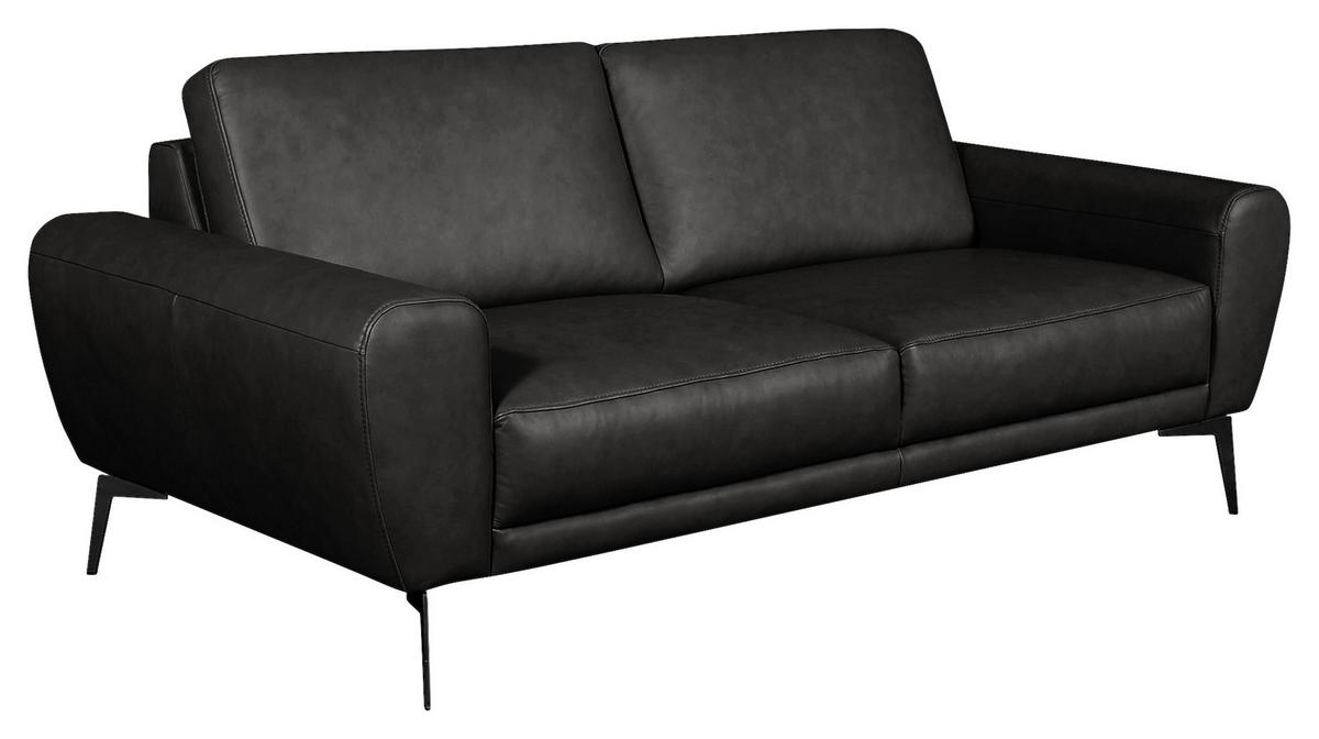3-Sitzer-Sofa Spring, Schwarz B: 207 cm - Schwarz, Design, Leder (207/85/92cm) - Livetastic