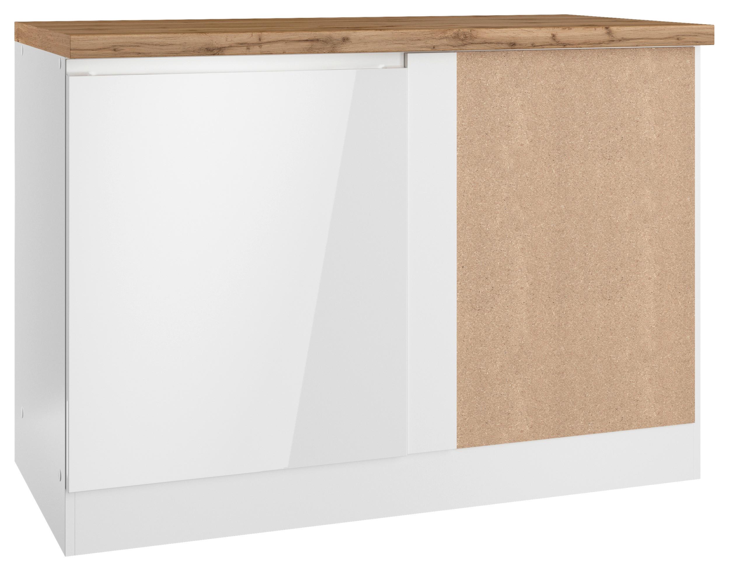 Eckunterschrank Monza B: 120 Cm Weiß/eiche Dekor - Weiß Hochglanz/Eiche Wotan, LIFESTYLE, Holzwerkstoff (120/86/60cm) - Held