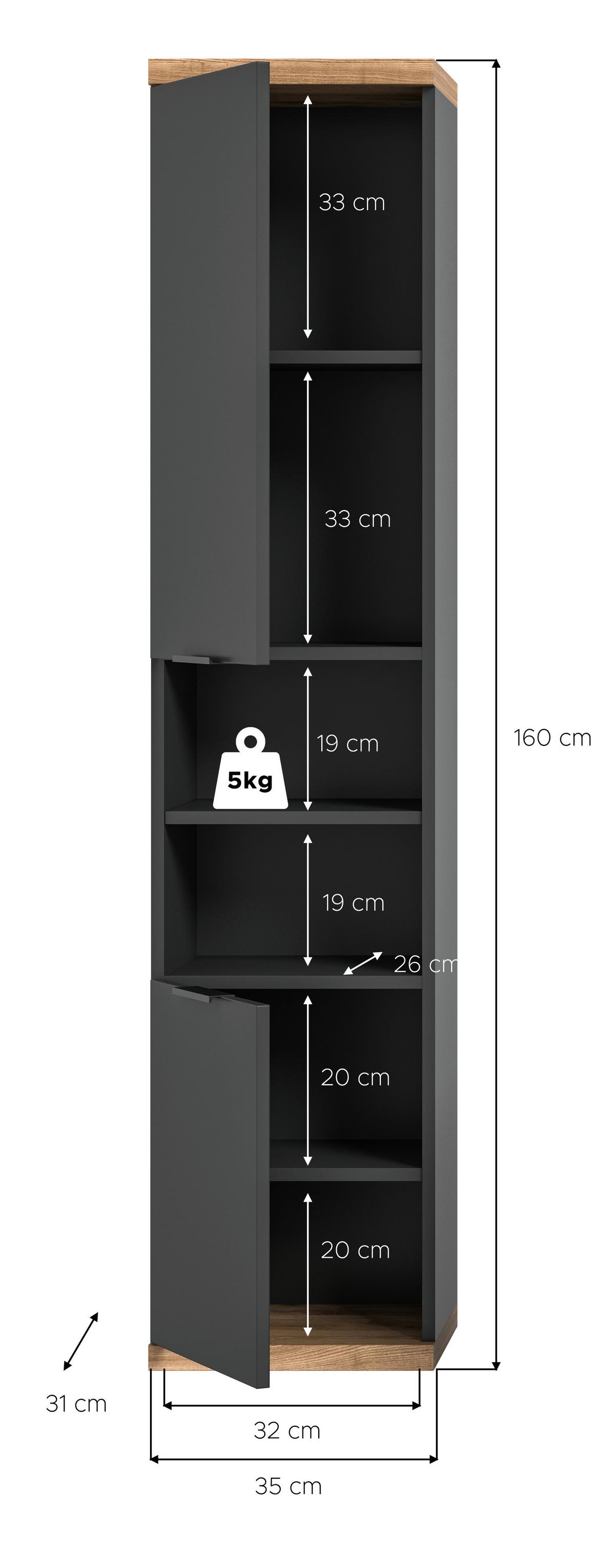 Hochschrank Nuaro Anthrazit B: 35cm - Anthrazit, Basics, Holzwerkstoff (35/160/31cm) - MID.YOU