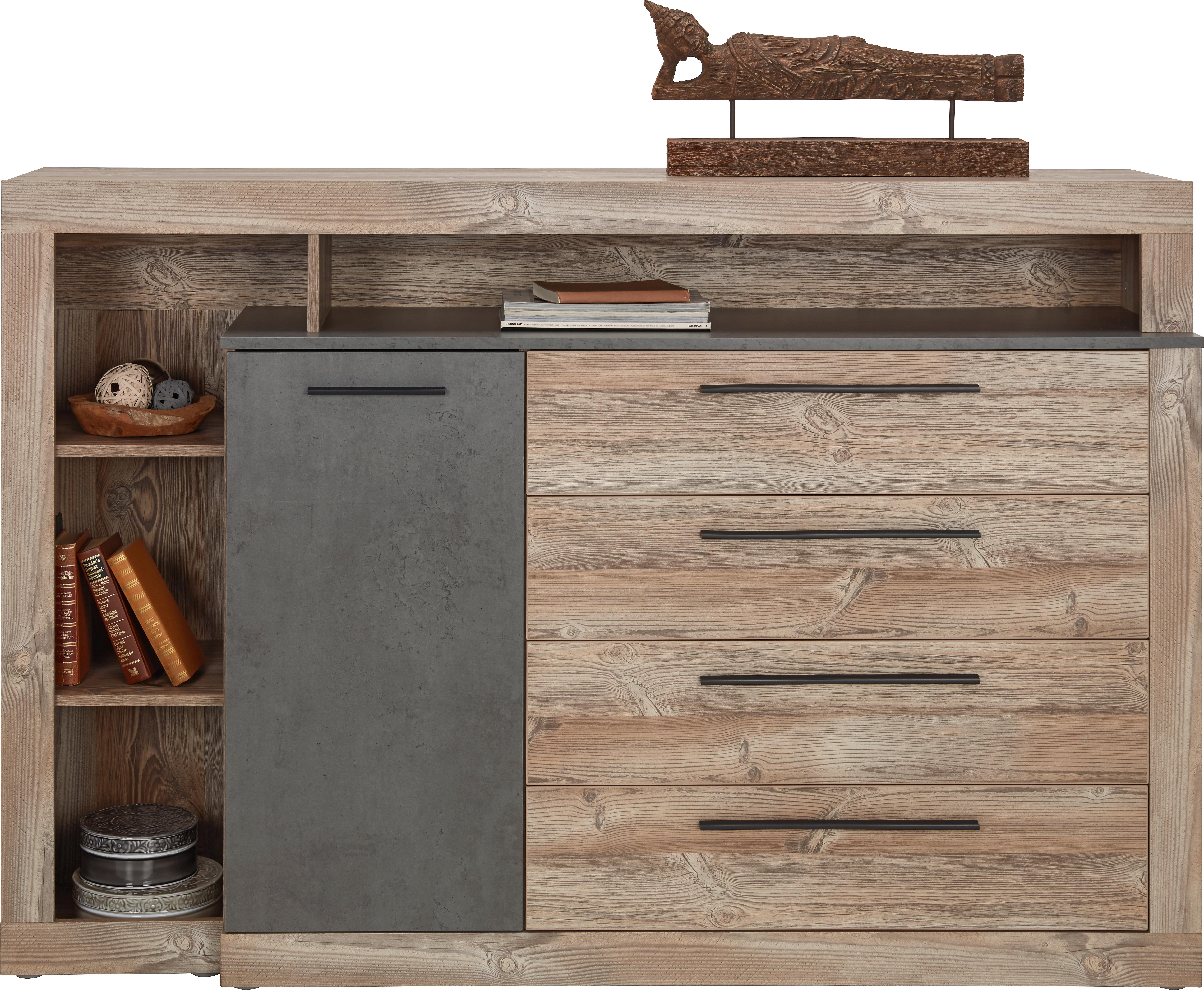 ŠIROKÁ KOMODA CHANTON -BASED- - barvy borovice/černá, Lifestyle, kov/kompozitní dřevo (160,5/107,3/43,4cm) - Based