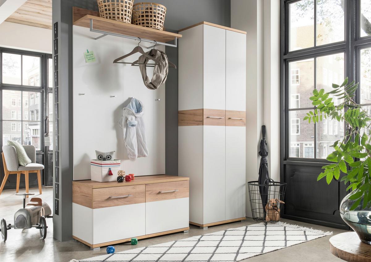 Garderobenbank Gw-Topix B 96cm 2 Drehtüren Eiche Dekor/Weiß - Eichefarben/Alufarben, MODERN, Holzwerkstoff (96/51/40cm) - Germania