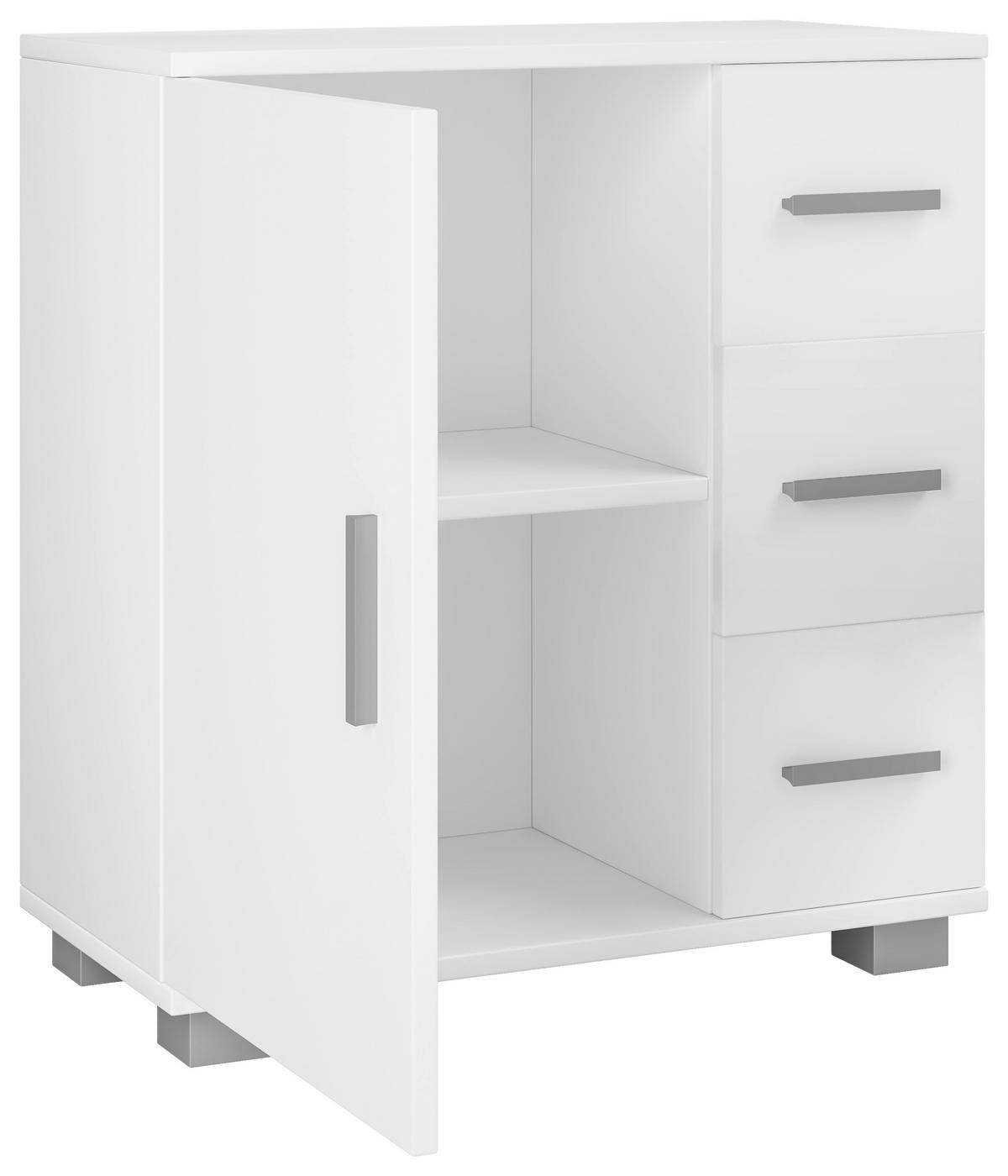 Waschbeckenunterschrank Mit 3 Laden Zalo Xl B: 60 Cm Weiß - Weiß/Grau, MODERN, Holzwerkstoff (60/65/30,4cm) - MID.YOU
