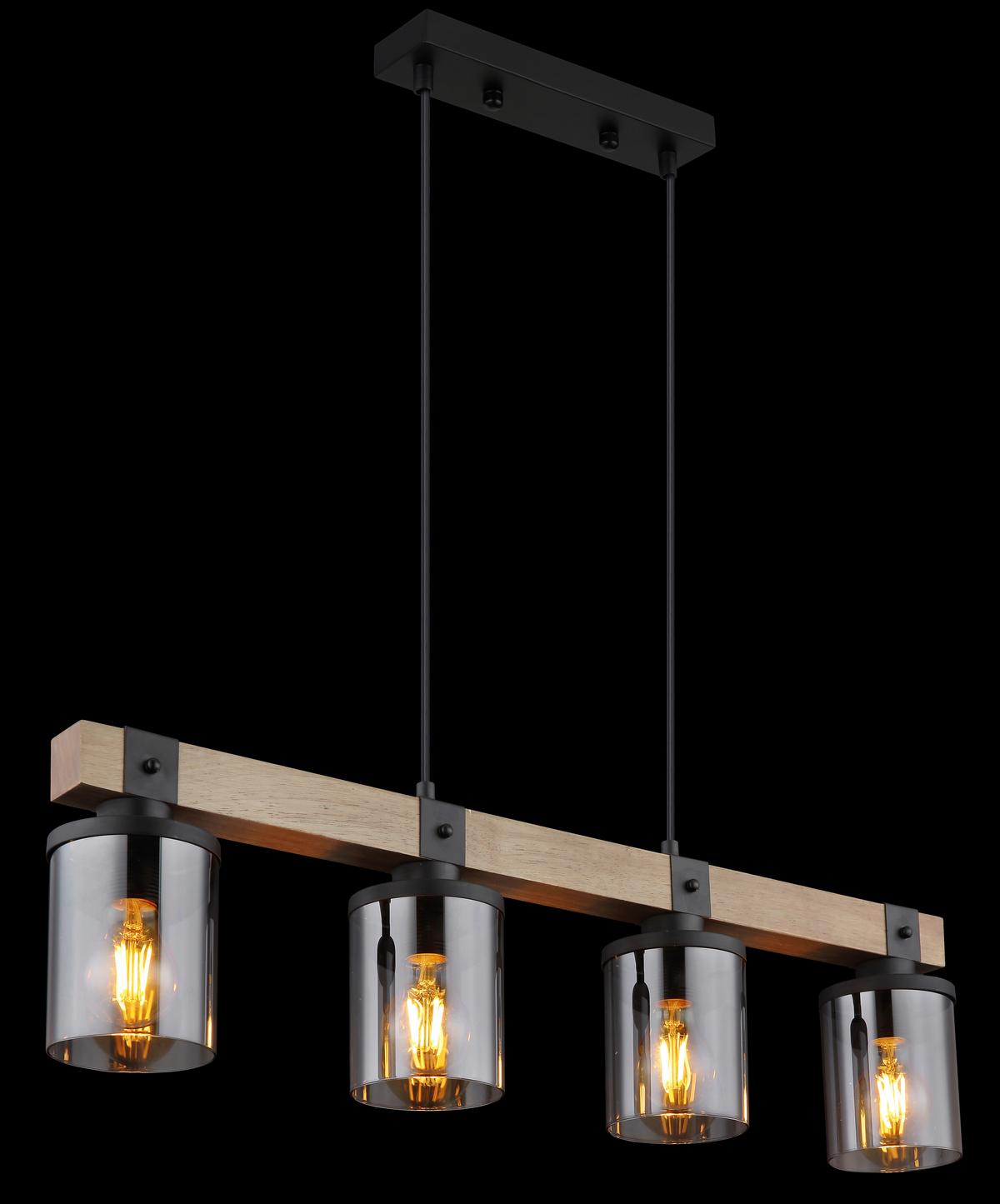 Hängeleuchte 15555-4h - Dunkelbraun/Schwarz, Natur, Glas/Holz (73/10/133cm) - Globo