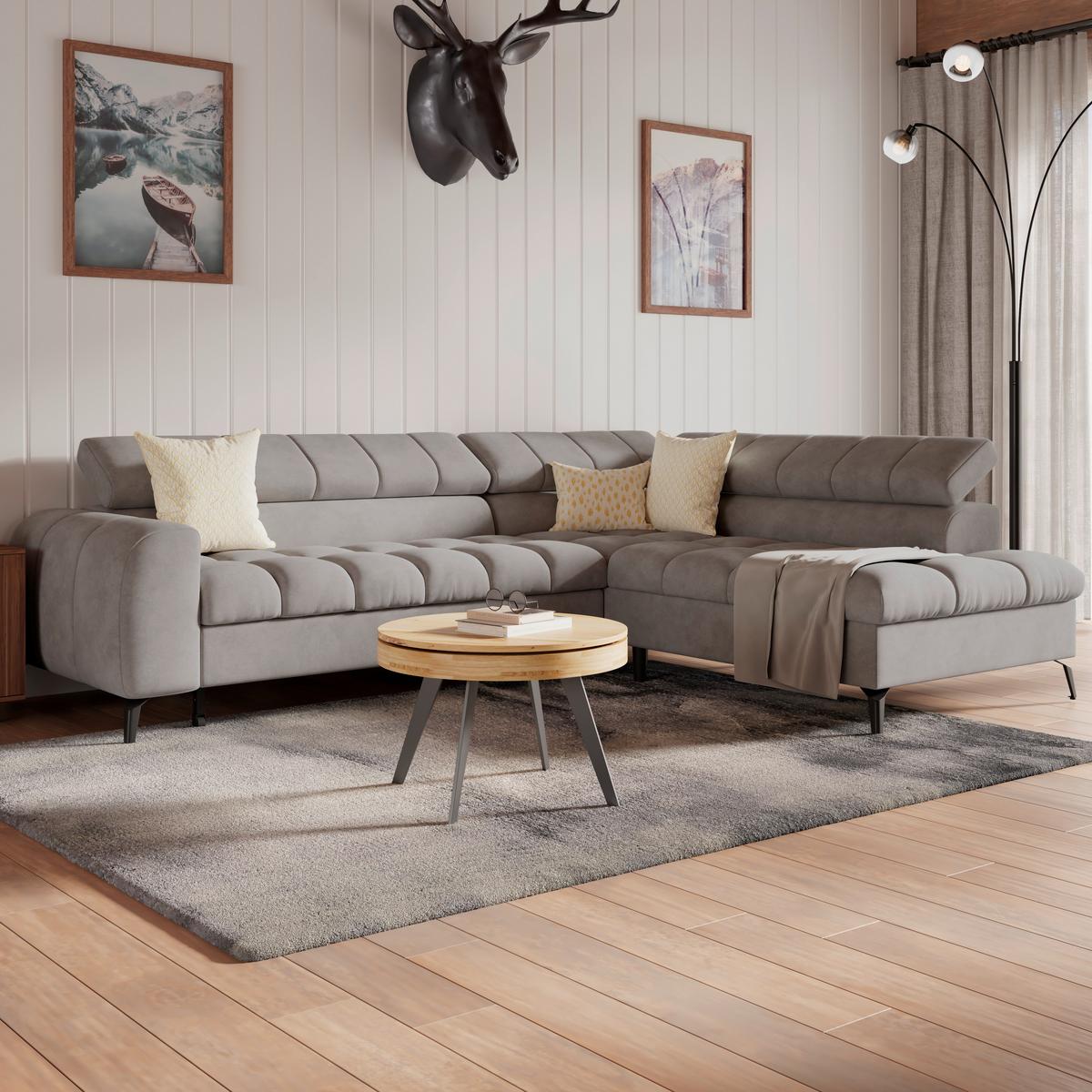 Ecksofa Volf rechts new graublau, S: 261x203 cm - Graublau/Schwarz, Trend, Kunststoff/Textil (261/203cm)