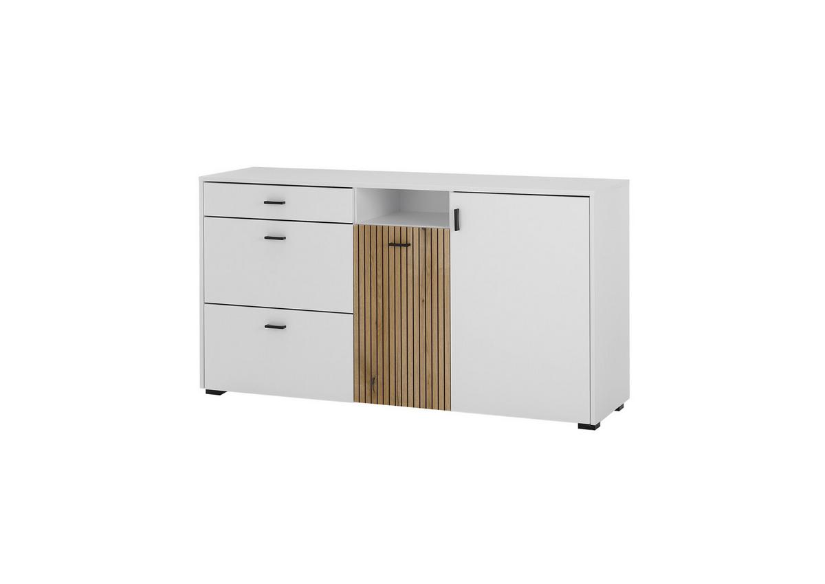 Sideboard Hudson Weiß/Eichefarben B: 150 cm - Eichefarben/Schwarz, Design, Holzwerkstoff (150/42/79,6cm) - MID.YOU