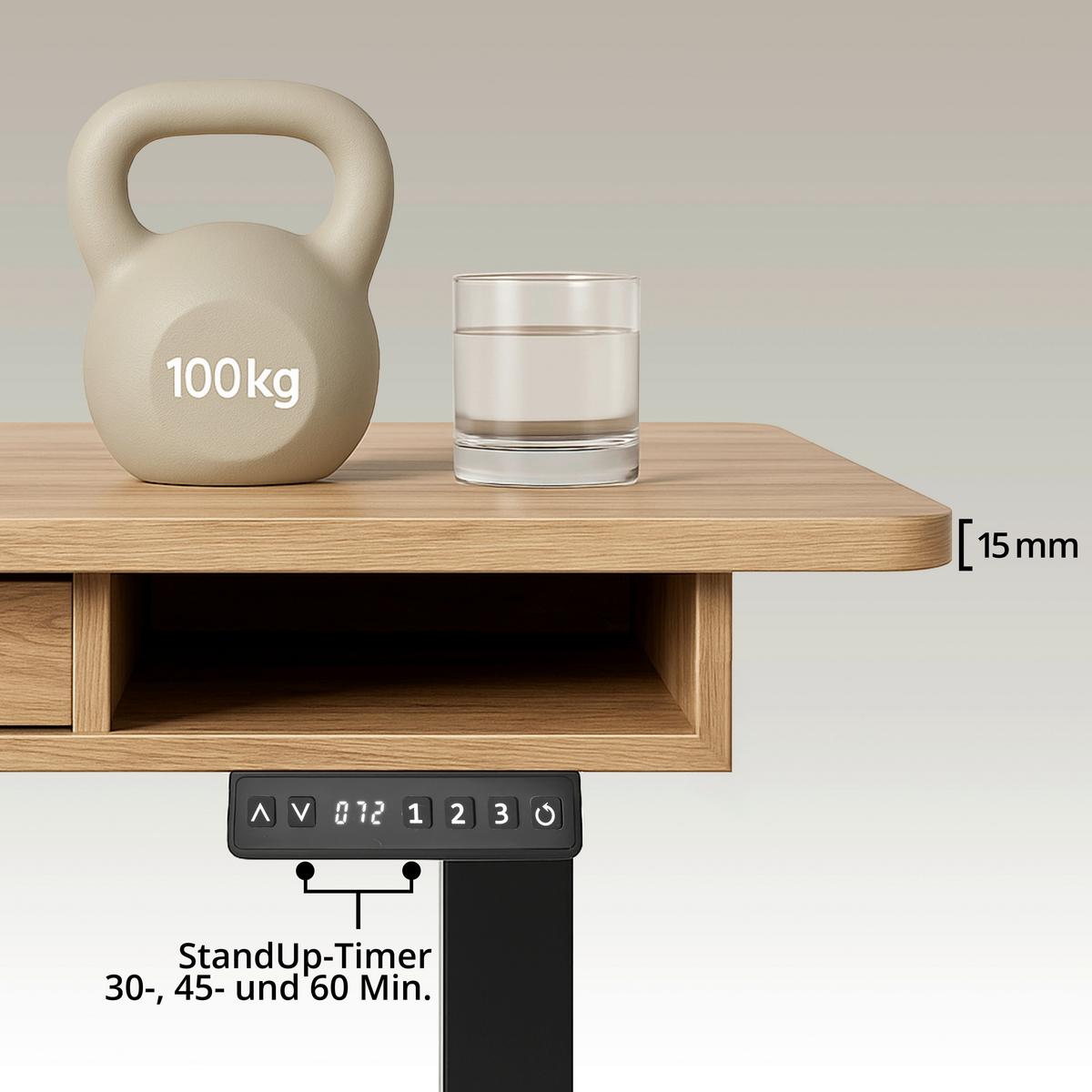 Schreibtisch Worktime Style Schwarz/Eichefarben L: 120cm - Eichefarben/Schwarz, MODERN, Holz/Metall (120/60/72-110cm) - MID.YOU