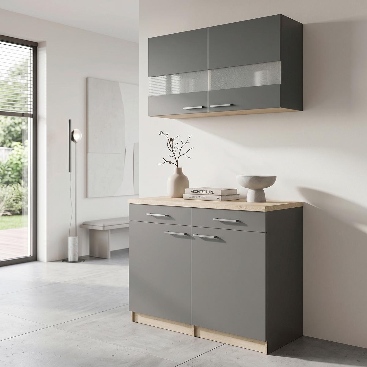 BUFFET Merle Grau/Eiche Dekor B:100cm - Eichefarben/Grau, Basics, Glas/Holzwerkstoff (100/200/60cm) - Respekta