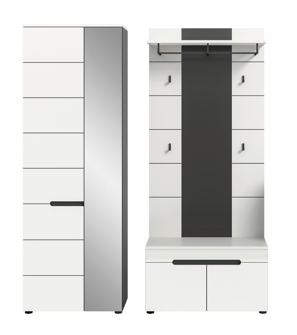 Garderobe Canu 3-Teilig Grau/Weiß B: 160 cm - Weiß/Grau, Basics, Holzwerkstoff (160/190/37cm) - Livetastic