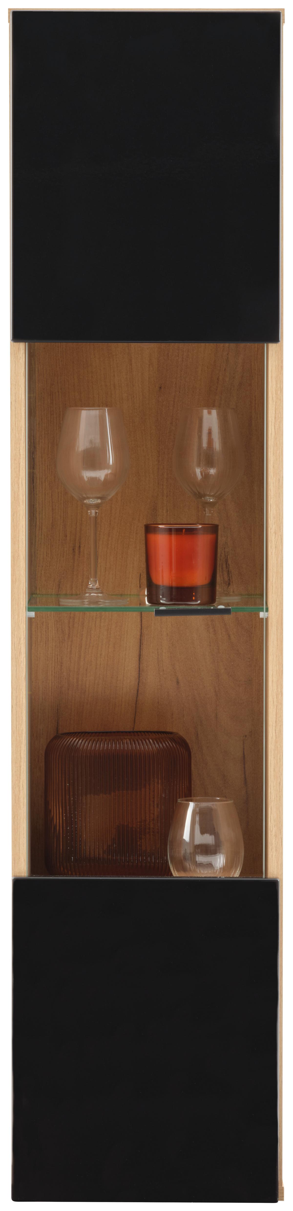 Hängevitrine Otis - Schwarz Hochglanz/Eichefarben, MODERN, Glas/Holzwerkstoff (30/130,2/34,6cm)