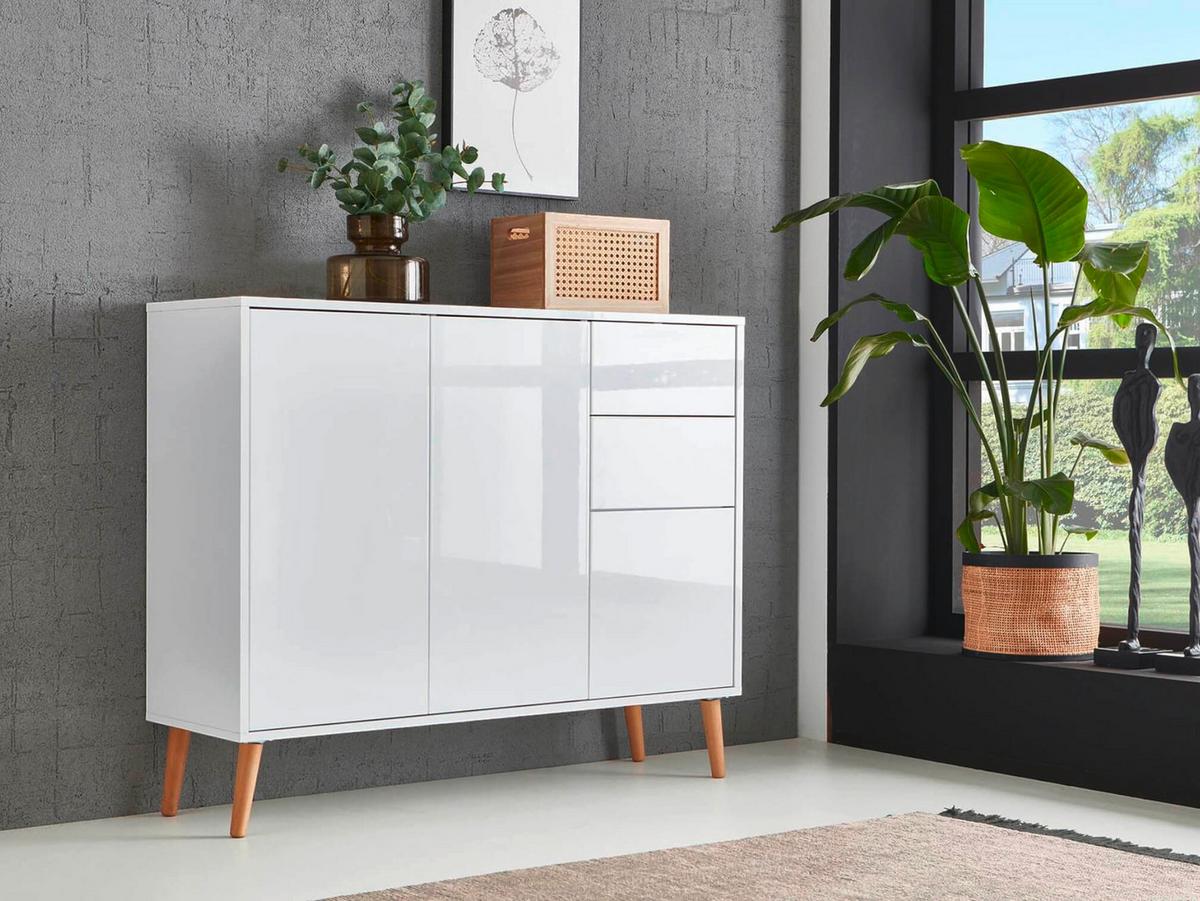 Sideboard Mailand Weiß/weiß Hg B:263,5cm - Weiß Hochglanz/Eiche Artisan, MODERN, Holzwerkstoff (263,5/86/33cm) - MID.YOU