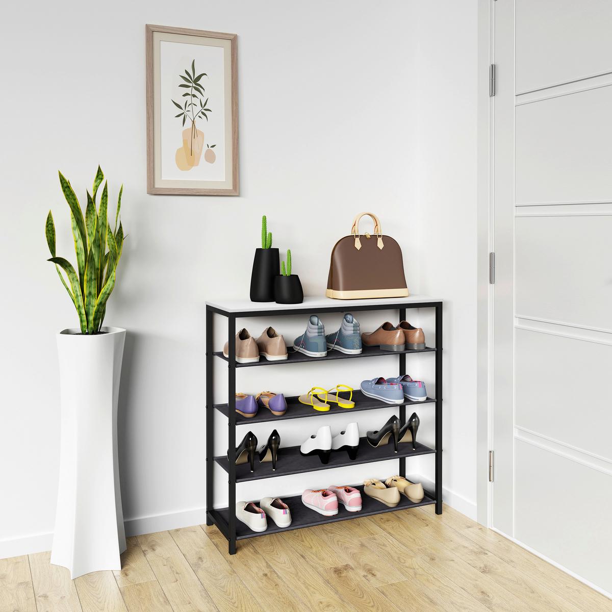 Schuhregal Taliro Schwarz Weiß B: 90 Cm - Schwarz/Weiß, Design, Holzwerkstoff/Metall (90/87/30cm) - MID.YOU