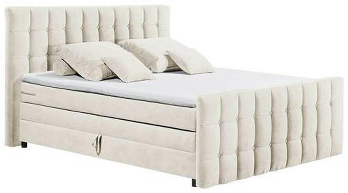 Boxspringbett Mendoza 6 - Creme/Schwarz, MODERN, Holzwerkstoff/Textil (180/200cm) - MID.YOU