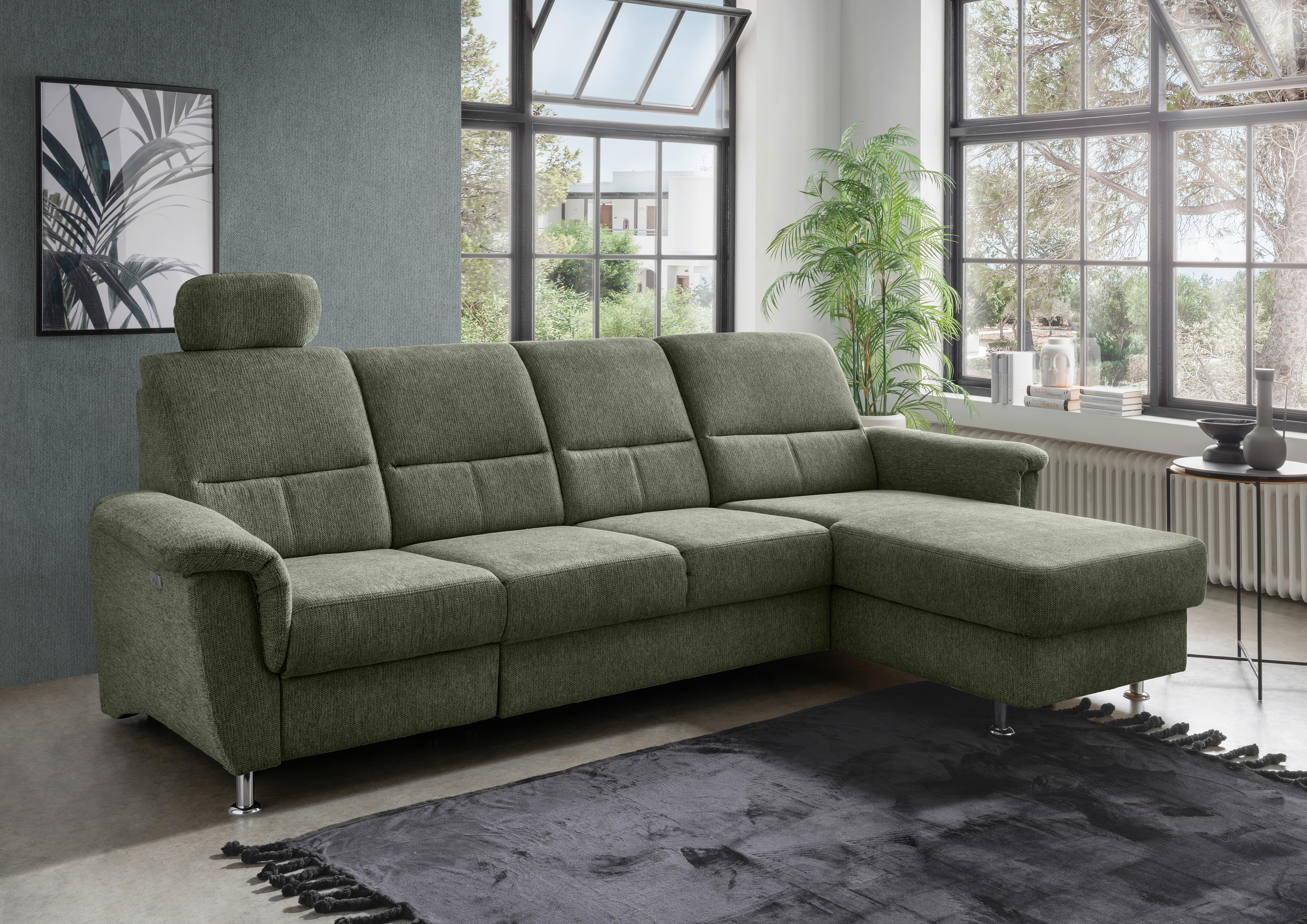 Ecksofa mit Relaxfunktion Parole Grün Chenille - Chromfarben/Grün, KONVENTIONELL, Textil (292/165cm) - Livetastic